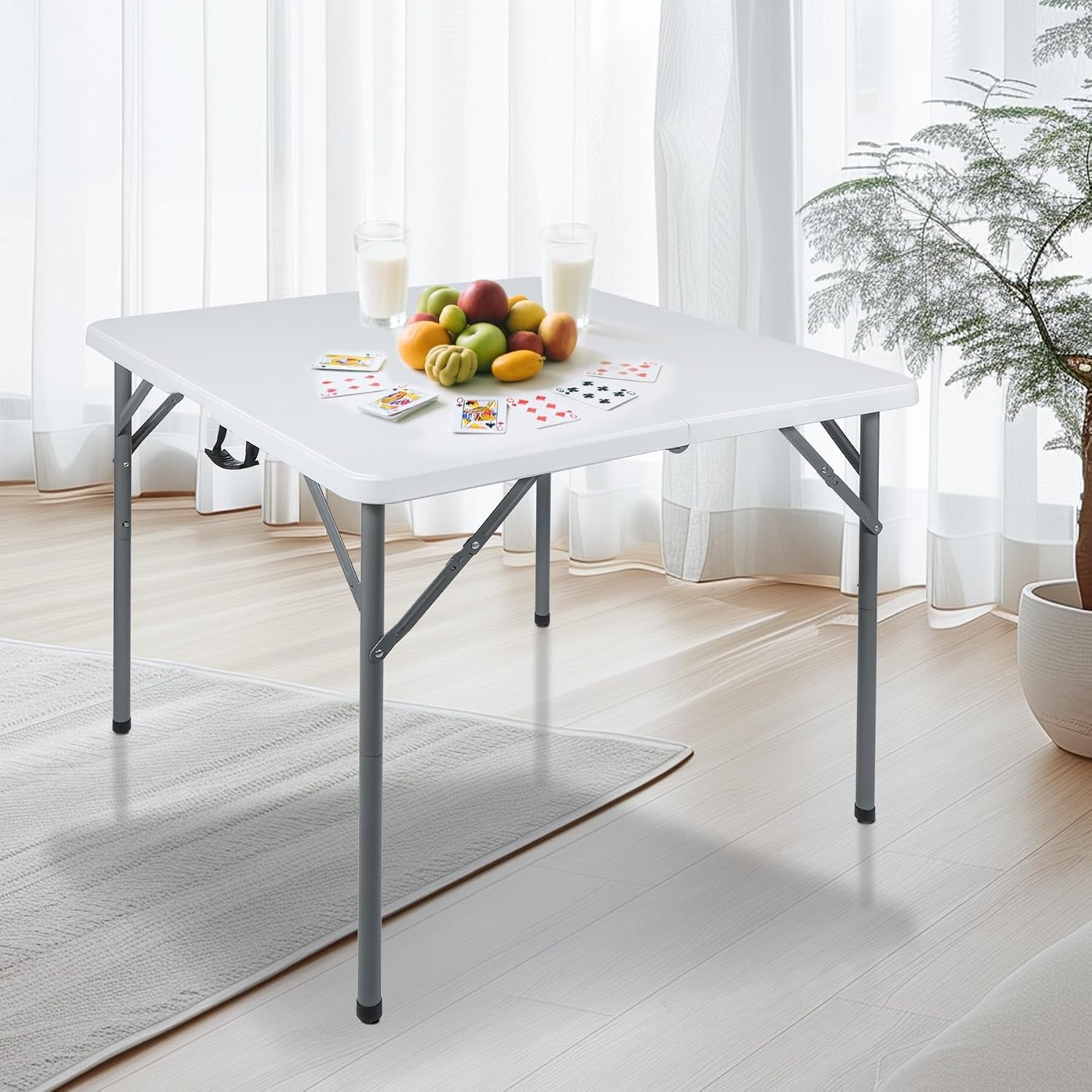 REDCAMP 34" Square Folding Card Table with Resin Top, Portable Fold in Half Small Card Tables with Collapsible Legs for Adults Indoor Outdoor Use