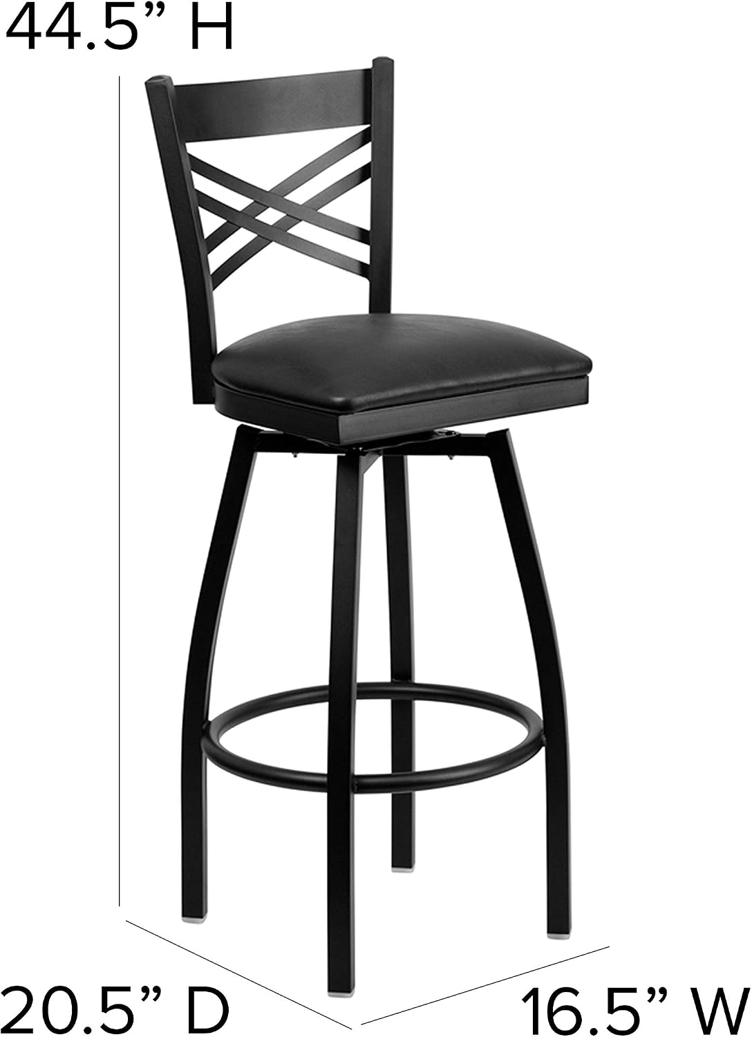 Flash Furniture Hercules Series "X" Back Metal Restaurant Barstool, Modern Upholstered Armless Bar Height Chair for Restaurants and Kitchens, Black | X Back Style, Vinyl Upholstery, Durable Construction, Commercial Use