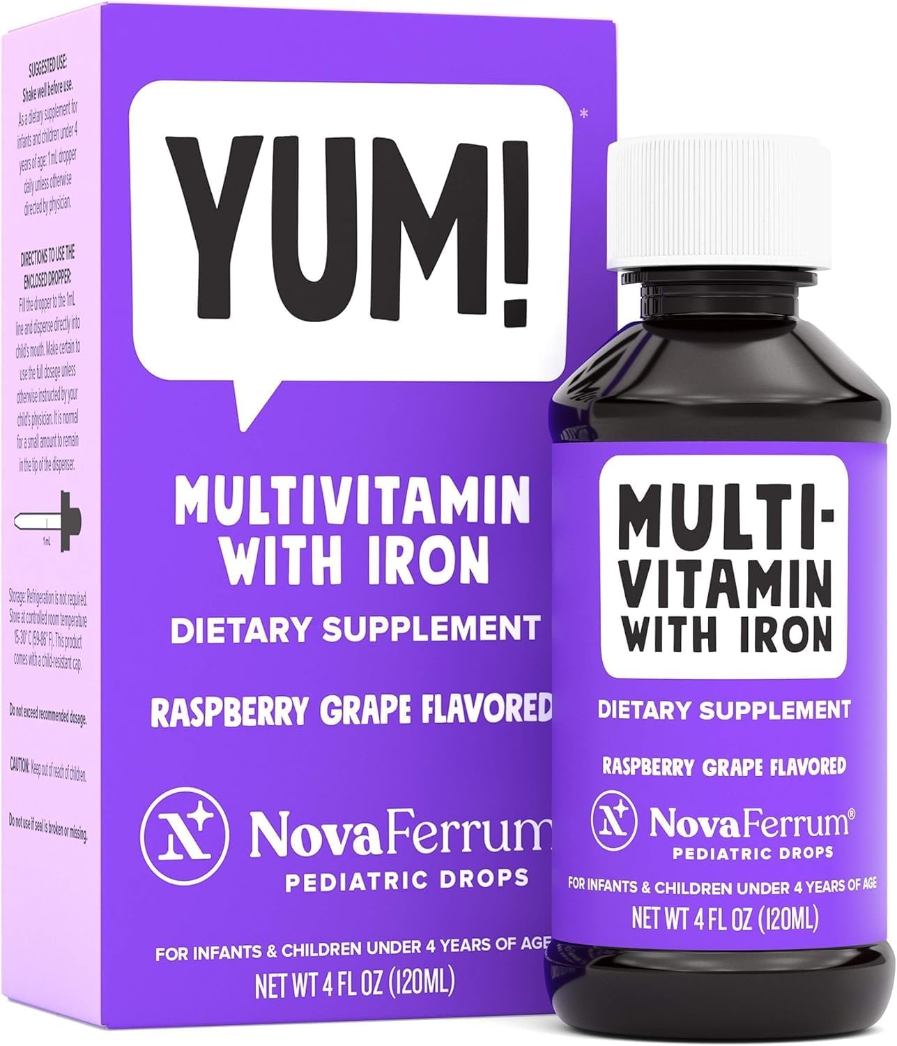 NovaFerrum MMM | Multivitamin for Kids, Infants and Toddlers | Vitamin C, D3, E | Gluten Free Certified | Sugar Free | No Artificial Colors | Ages 4 & Under | Orange Flavored | 2 Fl Oz (50 mL)