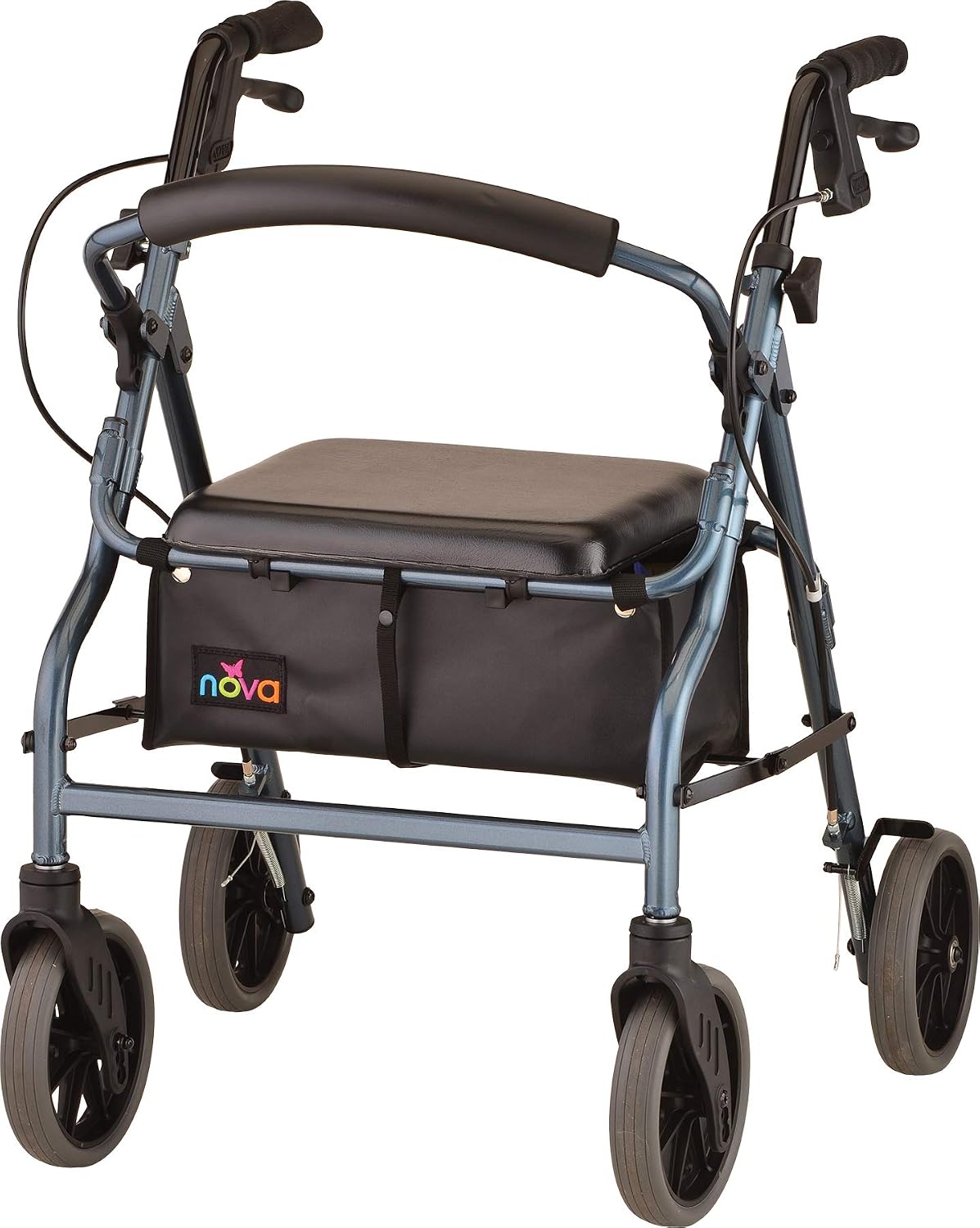 NOVA Zoom 22 Rollator Walker for Seniors, Rolling Walker with Locking Hand Brakes, Padded Seat & 8" Wheels, Lock N Load for Easy Transport & Storage, Adjustable Height 5'5"–6'1", Red