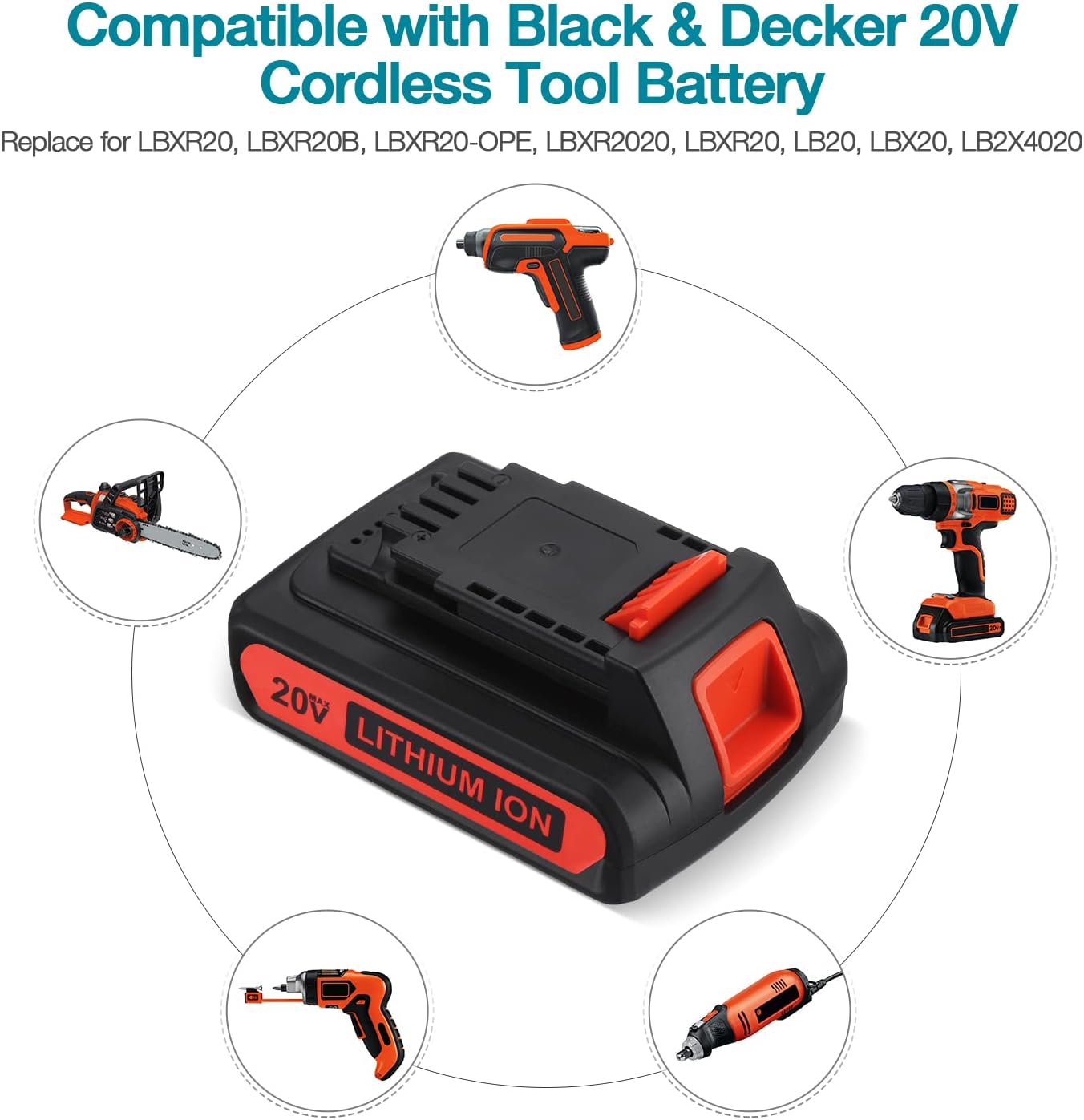 LBXR20 20V 4.0Ah Replacement for Black and Decker 20V Lithium Battery Max LB20 LBX20 LBXR20-OPE LBXR2020-OPE LBXR20B-2 LST220 LST300 20-Volt Max