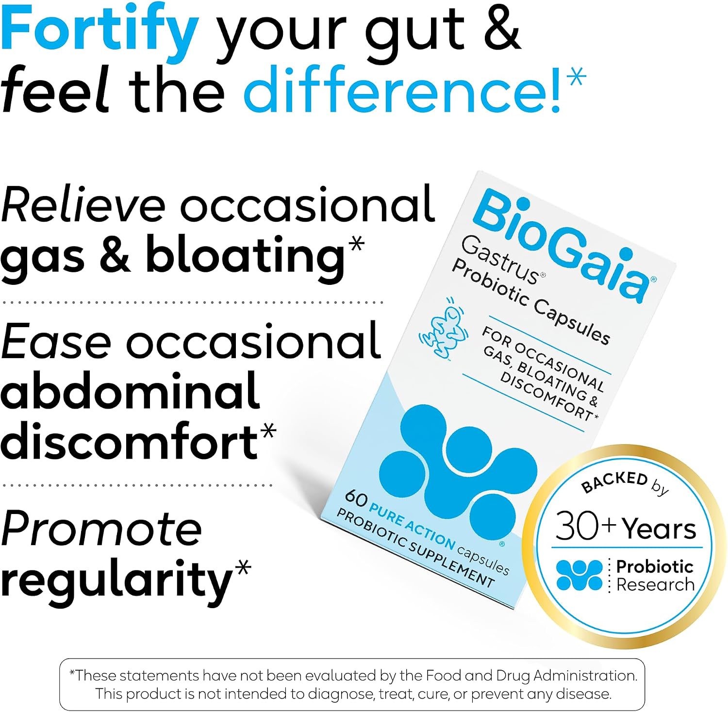 BioGaia Gastrus L reuteri Probiotic | 35 Years of Clinical Gut Research | L reuteri 6475 + 17938 Probiotics | Ease Gut Discomfort, Gas & Bloating | Promotes a Healthy Gut & Microbiome | 30 Chewables