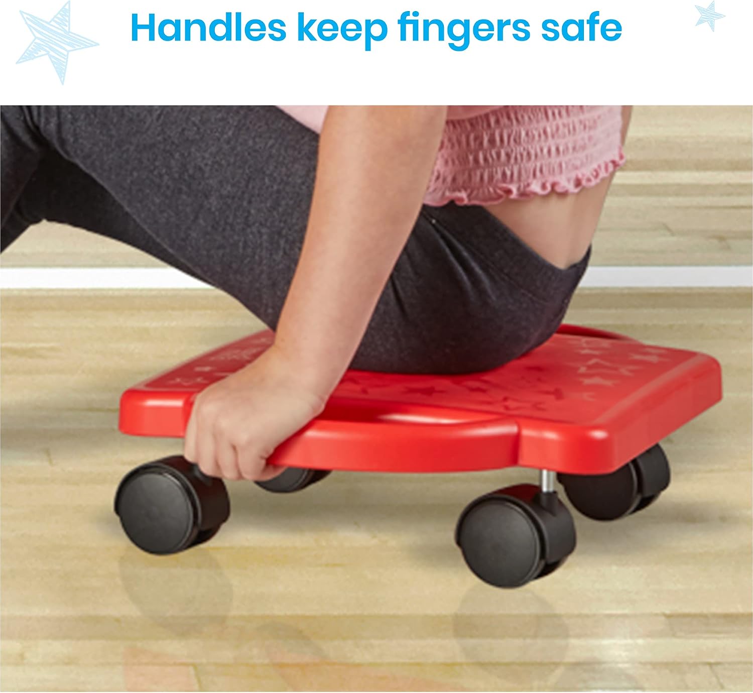 hand2mind Red Indoor Scooter Board with Handles, Sit Down Floor Scooter, Gym Activities for Kids, Indoor Sport Recess Games