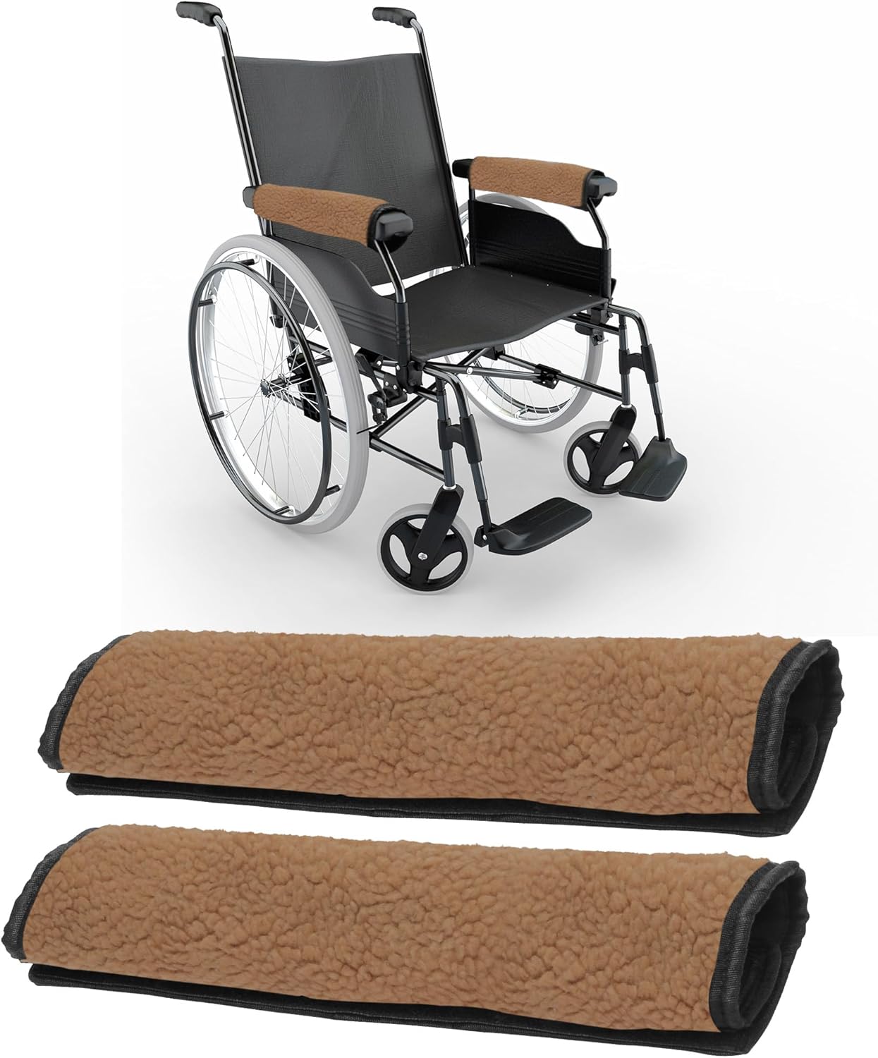 AHIER Wheelchair Armrest Pads, 2PCS Sheepskin Fleece Wheelchair Armrest Covers, Non Slip Arm Rest Cover Cushion pad for Wheelchairs