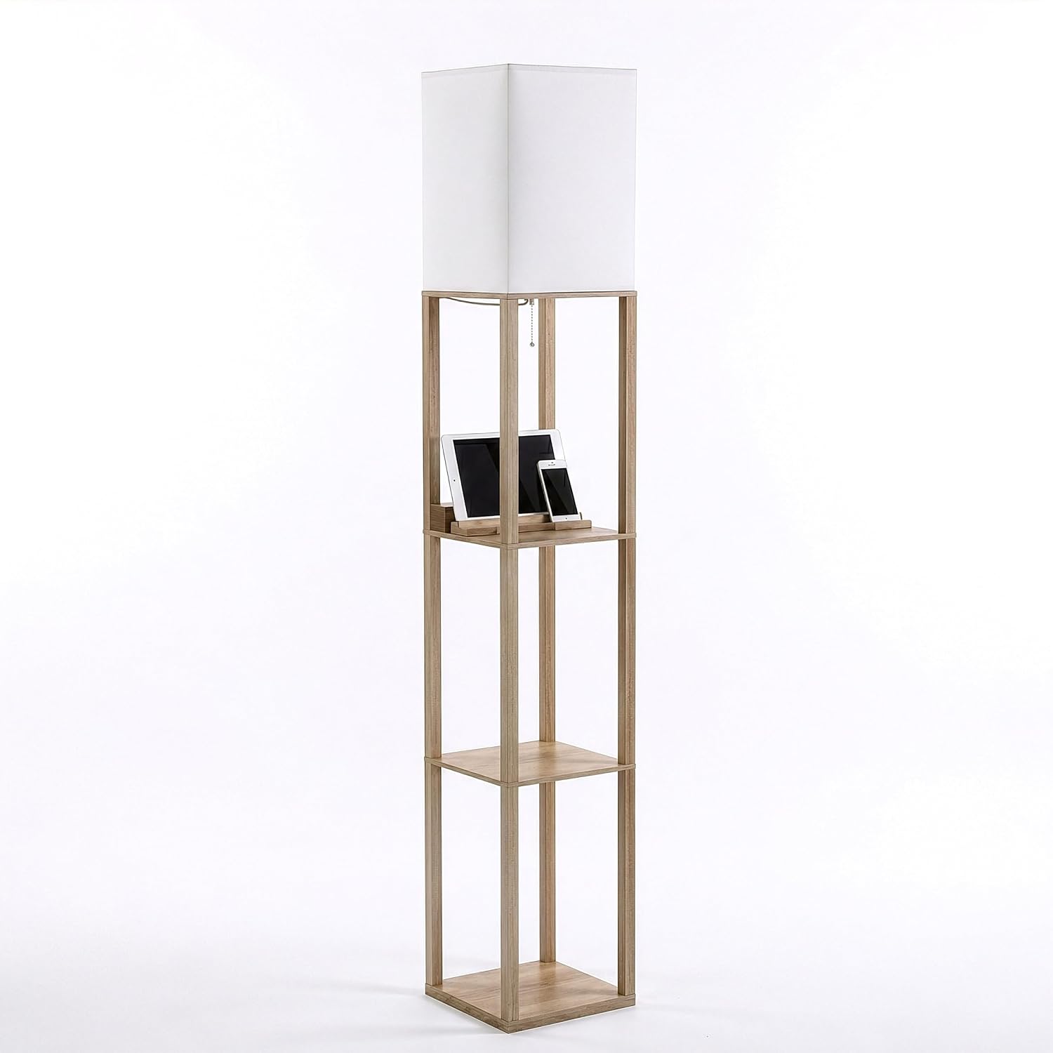 Brightech Maxwell Charger - Modern Shelf Floor Lamp with USB Charging Ports & Electric Outlet - Corner Display Floor Lamps with Shelves for Living