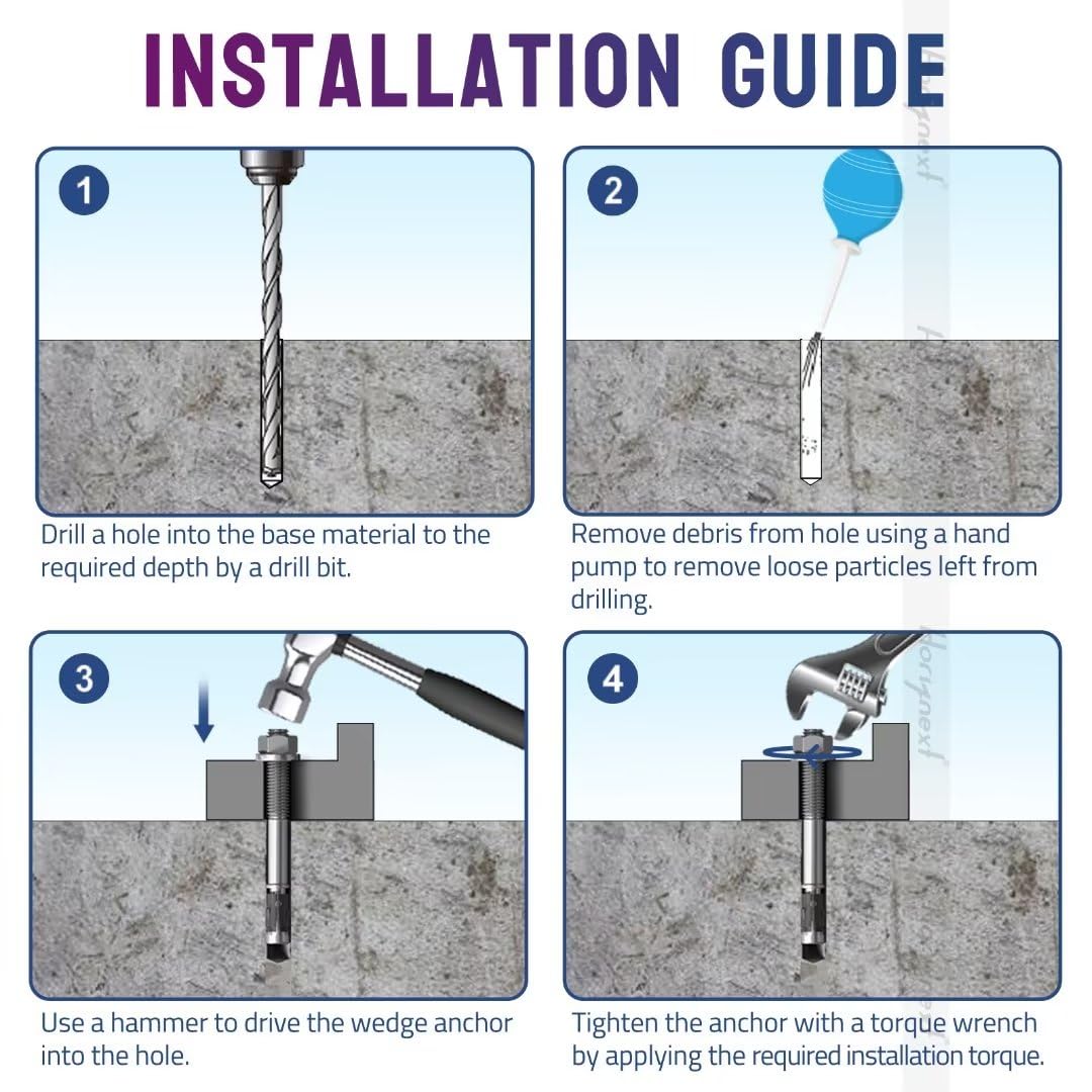 3/8 Concrete Anchors, Concrete Wall Anchors, Metal Wedge Bolts
