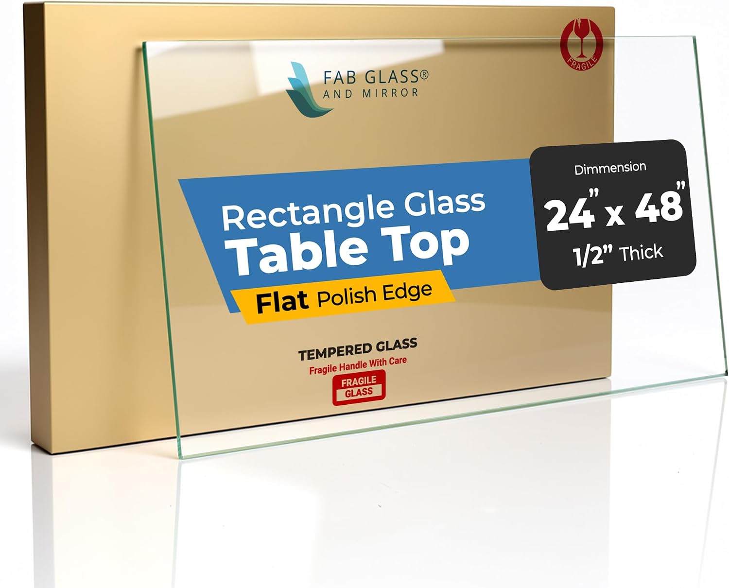 Tempered Glass Table Top Rectangle - 1/2 Inch Thick Heavy Duty for Dining Coffee Tables Desks - Flat Polish Edge Safe Corners - 24" X 48"