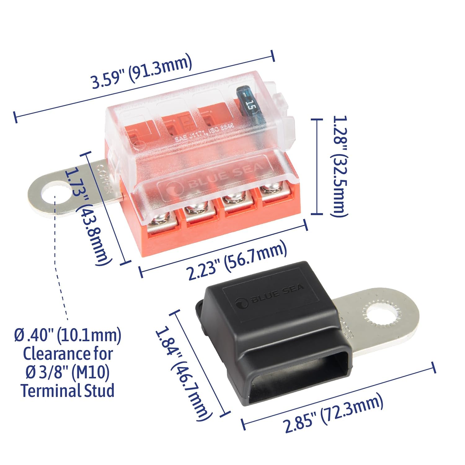 Blue Sea Systems ST Blade Fuse Block 6 Way Circuits with Negative Bus and Cover, 100 Amps, 5025