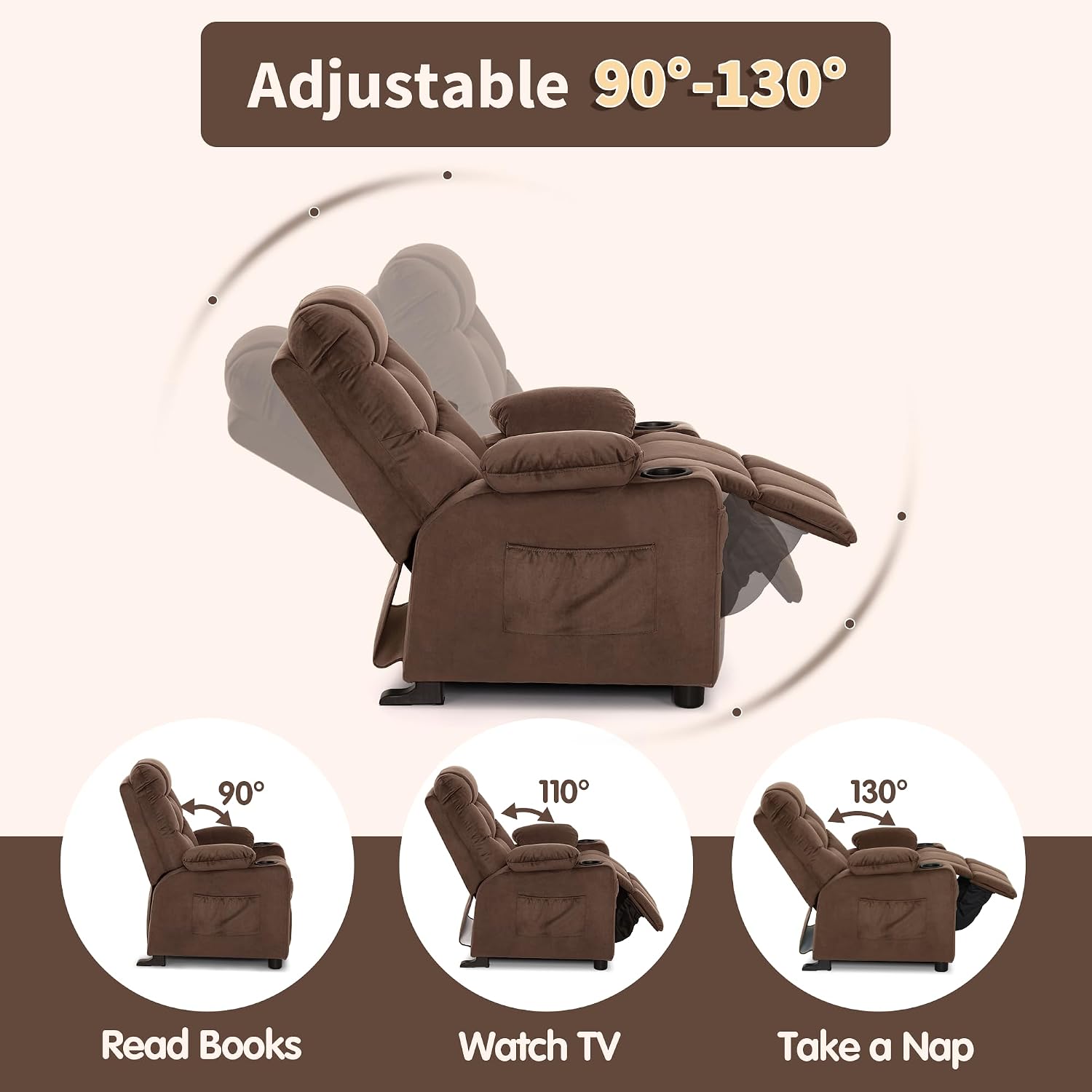 MCombo Big Kids Recliner for Ages 3+, Toddlers Recliner 7355 Velvet, Blue