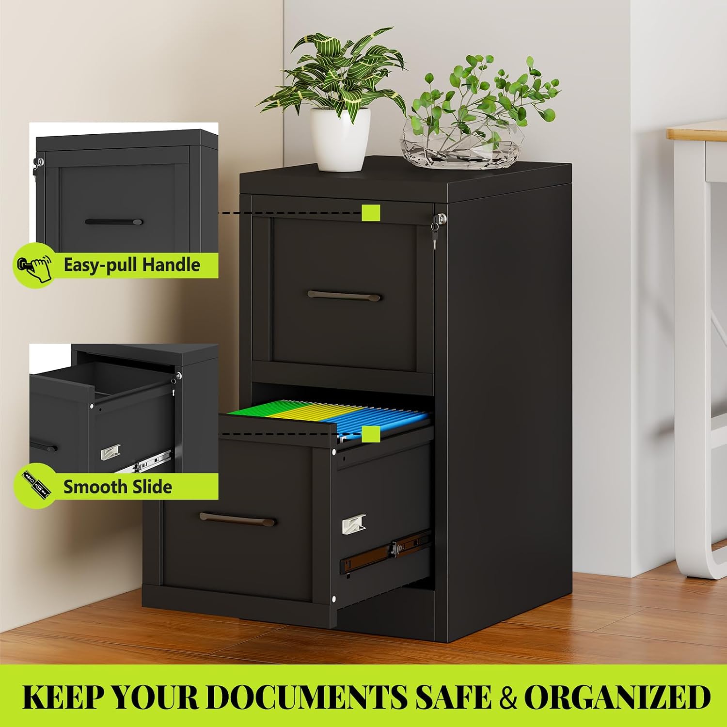 3 Drawer File Cabinet, Office Mobile Filing Cabinet, Printer Stand | All-in-One Office Storage, 3 Storage Drawers, 2 Adjustable Shelves, Lockable Cabinet, 4 Casters, 46.5-Inch Top