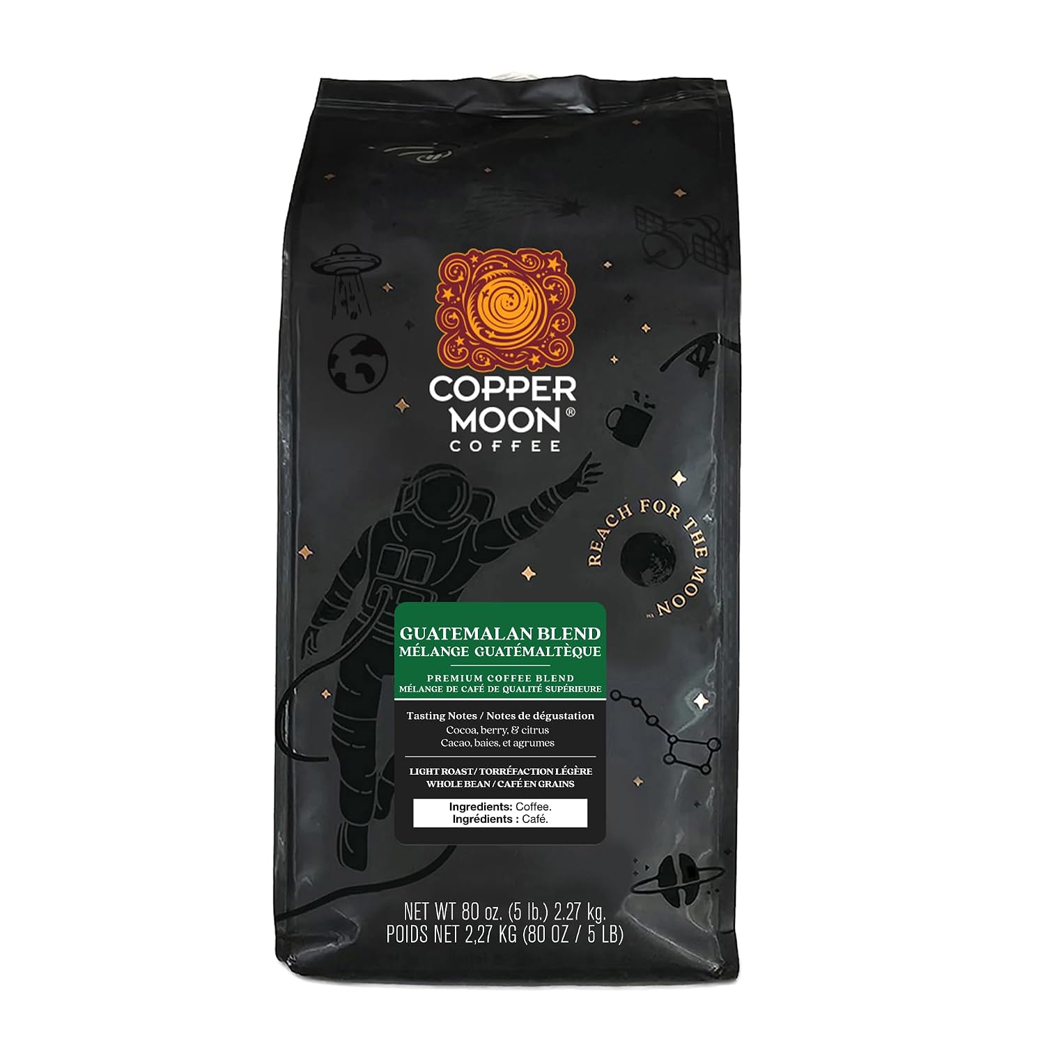 Copper Moon Whole Bean Coffee, Dark Roast, Sumatra, 2 lb | 2 Pound Bag, Vegan, Allergen Free, Non-GMO, Kosher, Vegetarian, Small Batch Roasted