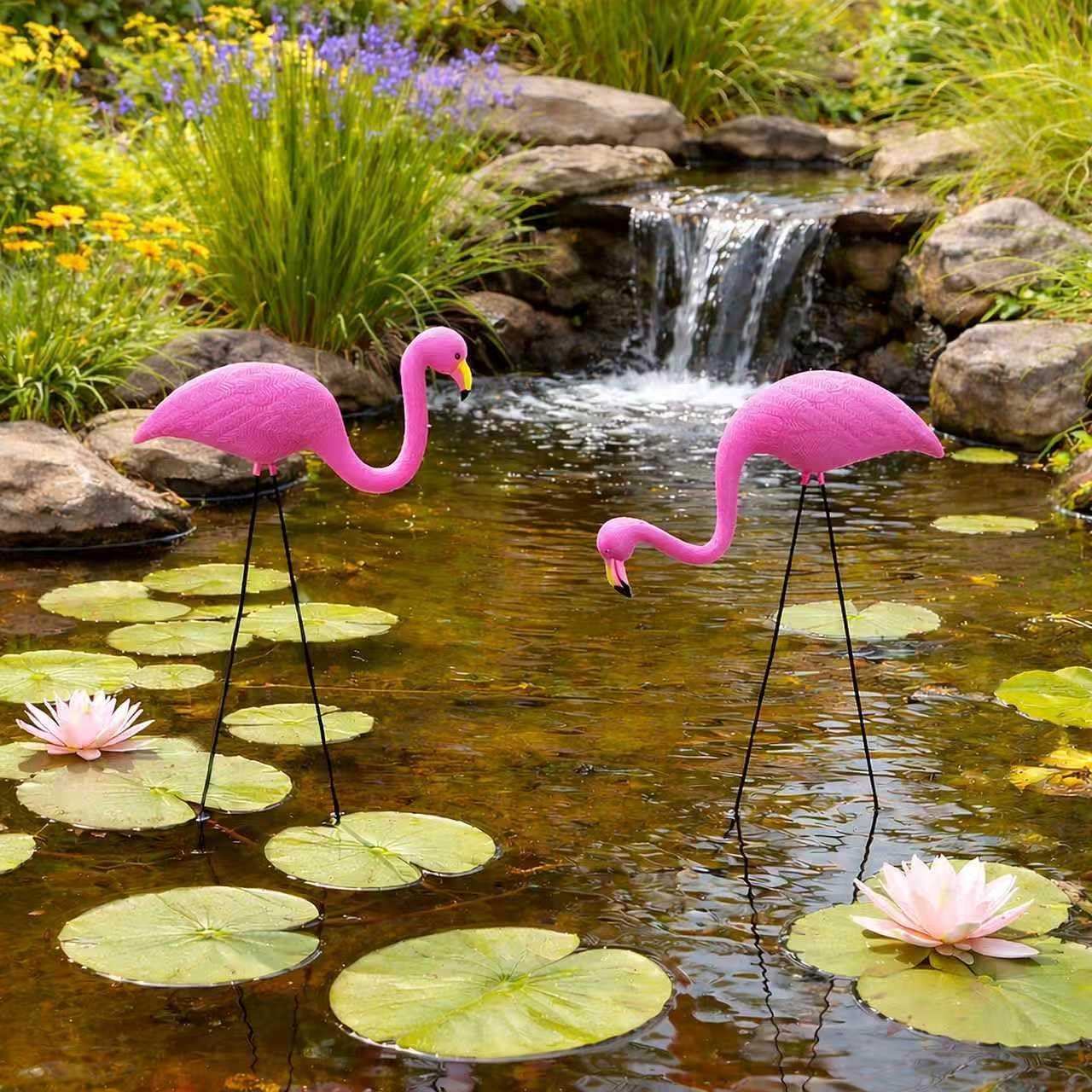 GiftExpress Pink Flamingos Yard Decorations - 2 Pack Small 14" Tall Plastic Flamingo Statue w/Metal Stakes - Lawn Ornaments & Garden Decor for