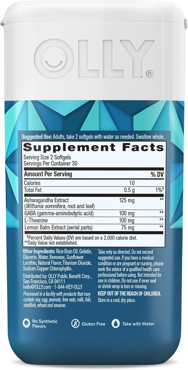 OLLY Ultra Strength Stress Softgels, Stress and Mood Support* - 60 Count