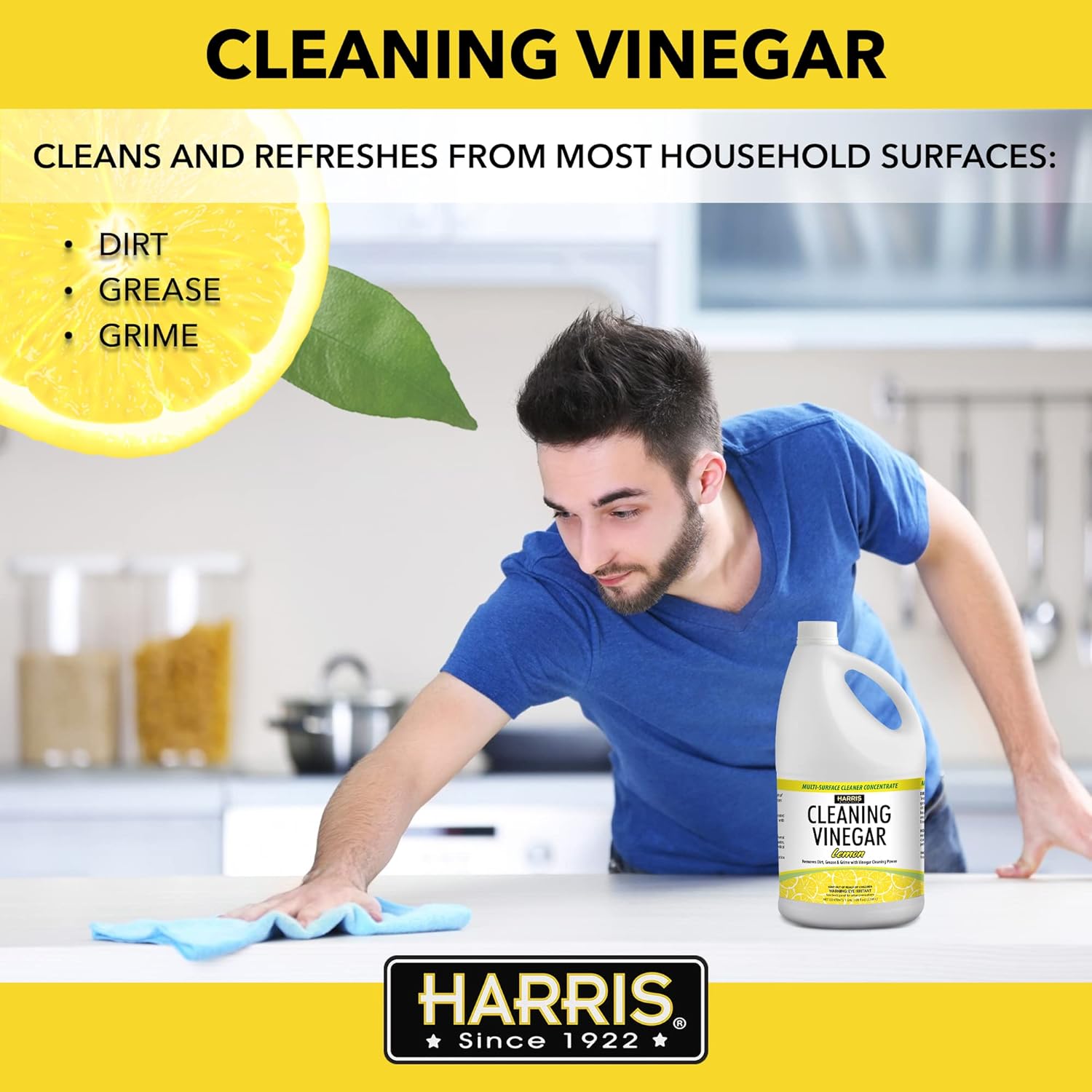 Harris Multi-Purpose Vinegar Household Surface Cleaner, Orange Scent, 128oz, Easy Pour Funnel Included