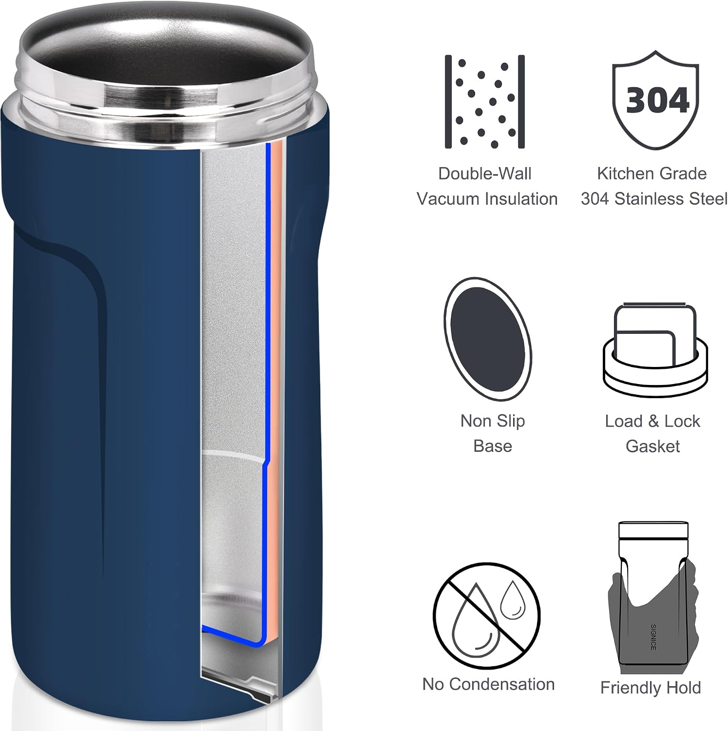3 In 1 Insulated Universal Can Cooler - Signice Double Walled Vacuum Insulator Stainless Steel Slim Can Cooler for 12 Oz Skinny Tall Standard