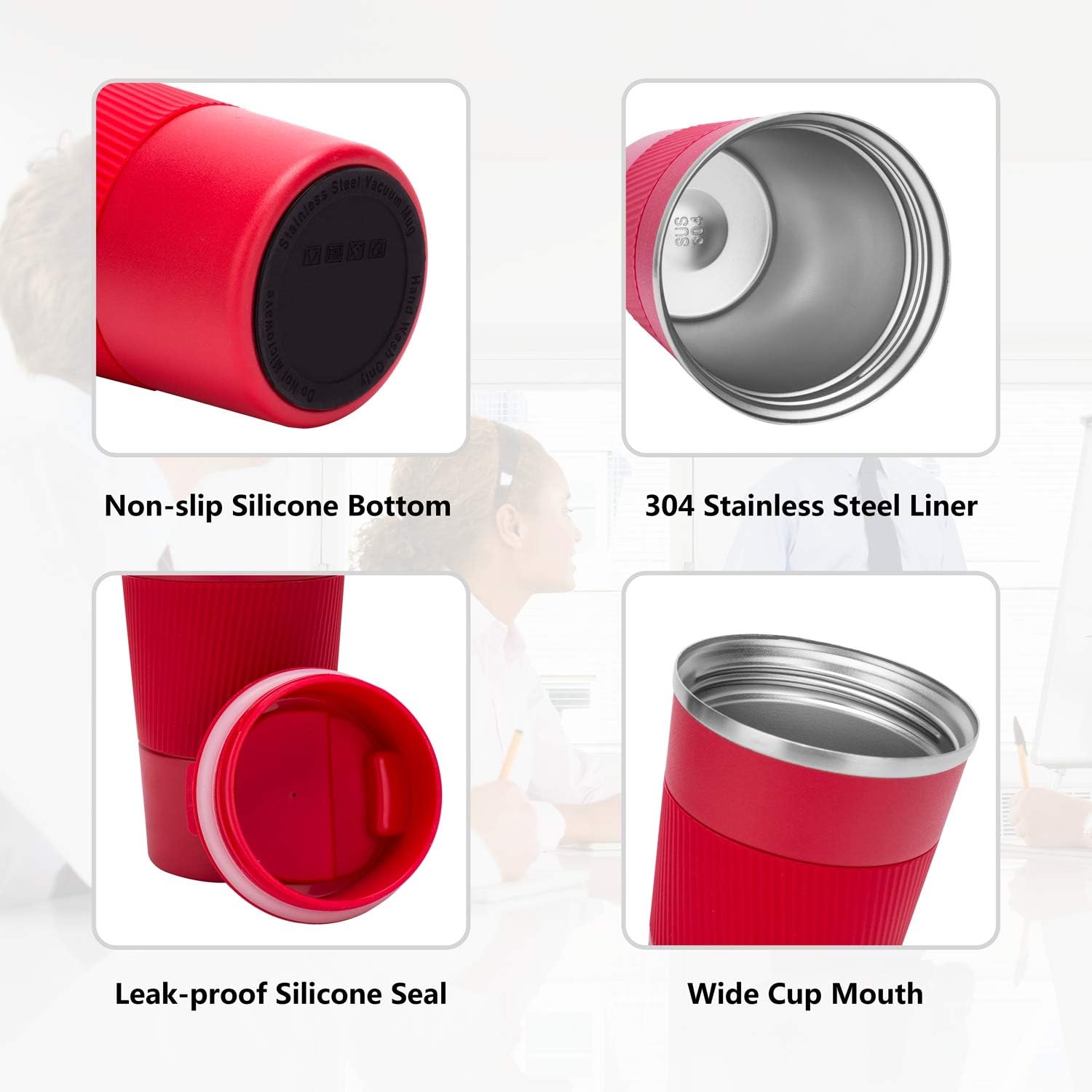 16oz Travel Coffee Mug Spill Proof, Insulated Coffee Mug with Lid, Leakproof Coffee Tumbler, Stainless Steel Vacuum Coffee Cup for Hot/Cold Drinks