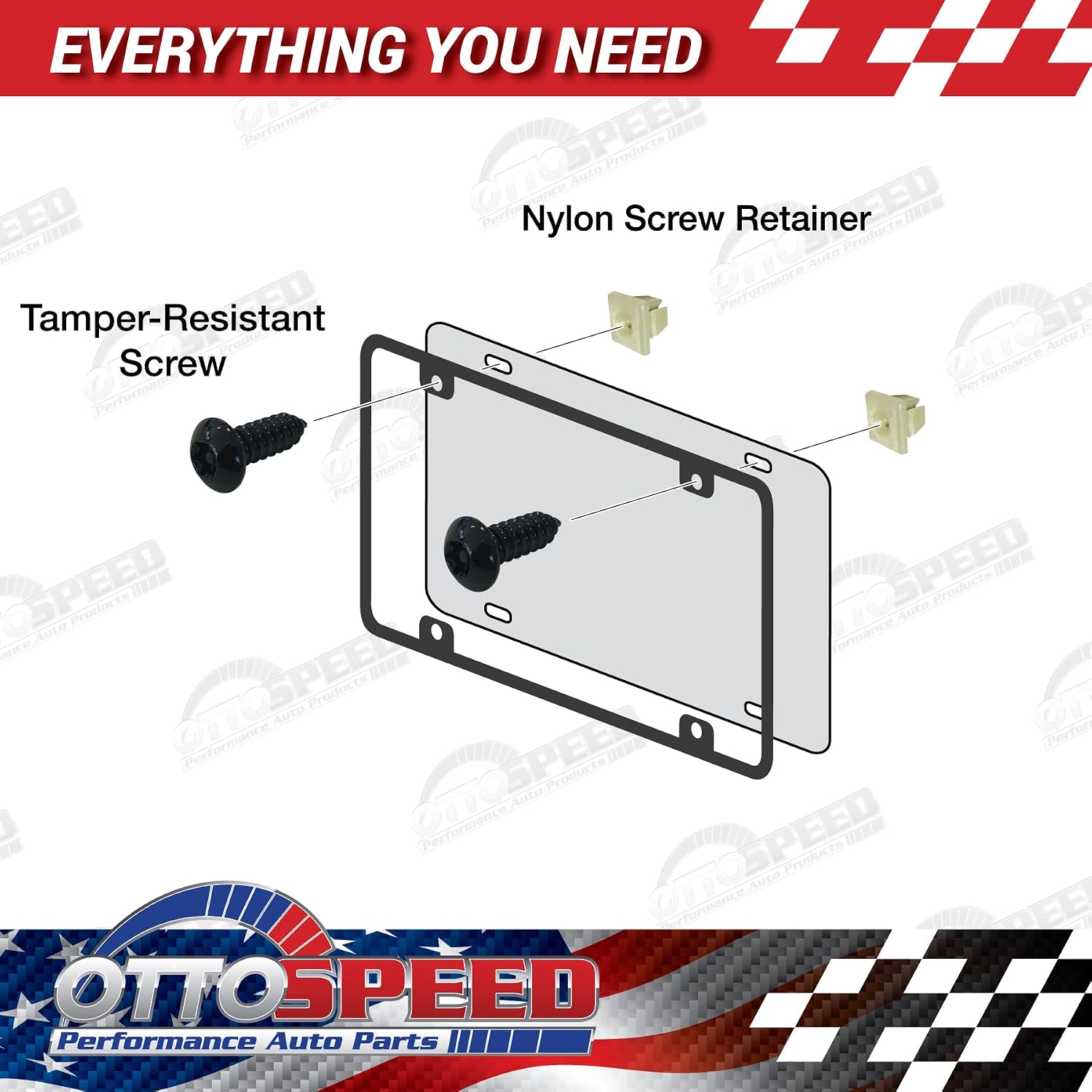 OttoSpeed Anti-Theft Security Screws for License Plate - Rustproof Fastener with Theft-Proof Black Stainless Steel Screws, Nylon Screw Inserts