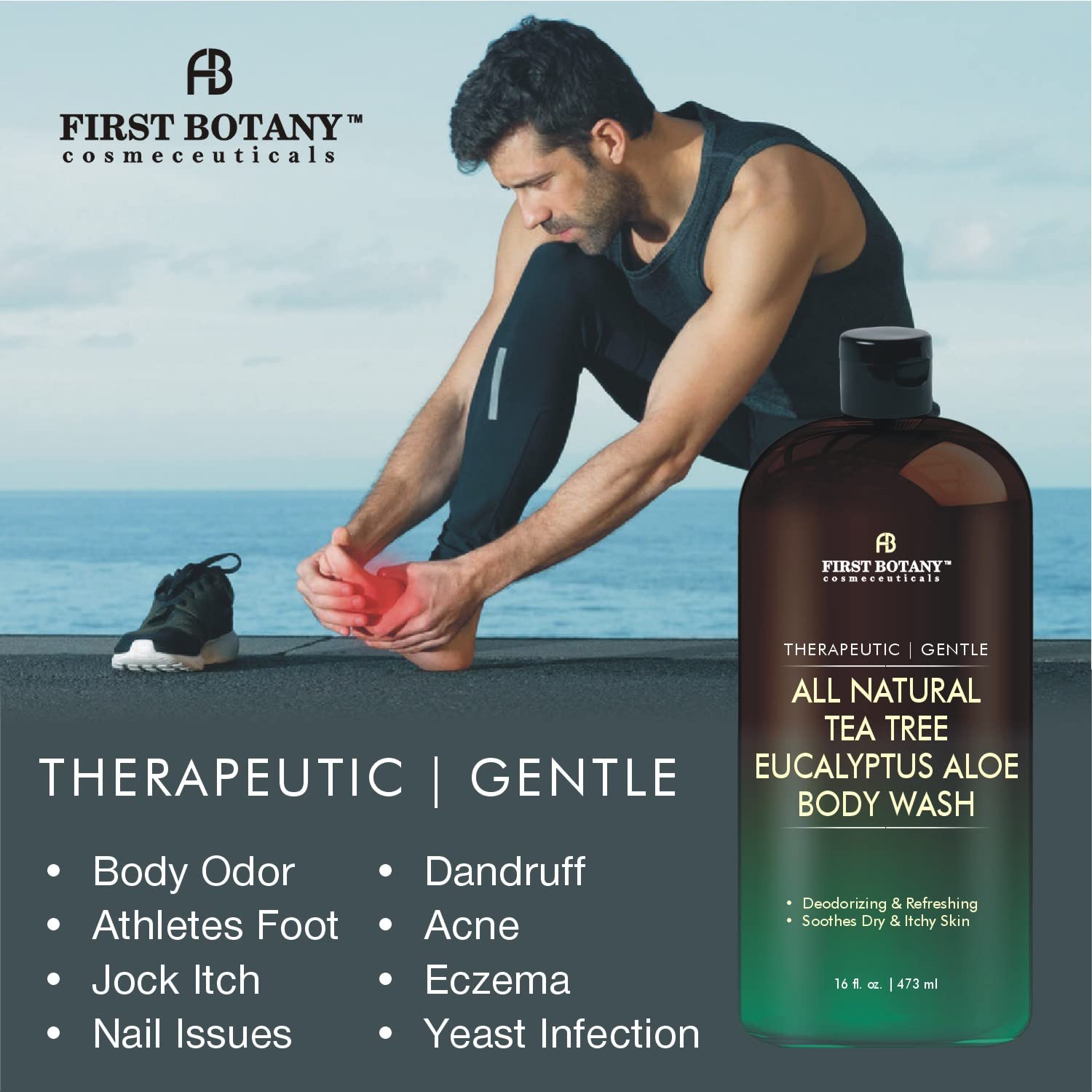 Tea Tree Eucalyptus Body Wash & Skin Cleanser for Women & Men, 16 Fl Oz