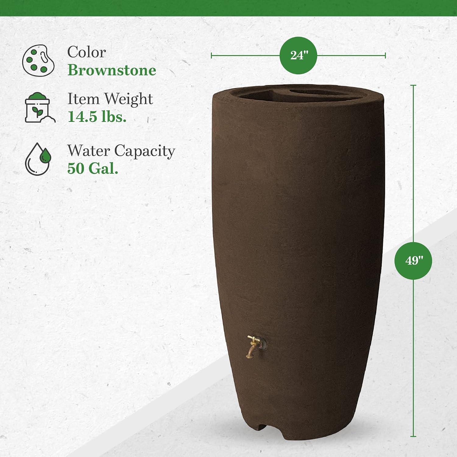 Algreen Rain Barrel - 80 Gallon with Brass Spigot, 2 Pack - Plastic | Brownstone Finish, Roto Molded Construction, Chip Fade Crack Resistant