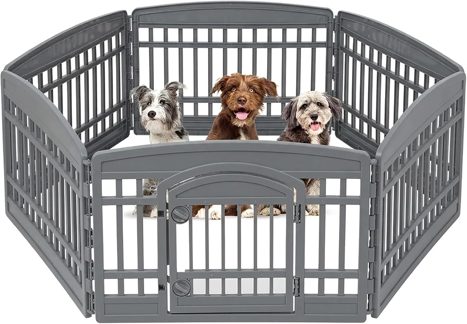 IRIS USA 4-Panel Dog Playpen, Pet Enclosure, Black | Pet Containment, Configurable Layout, Multi-Shape Setup, Custom Pen Configuration, Stable Non-Tip Base, Tool-Free Assembly