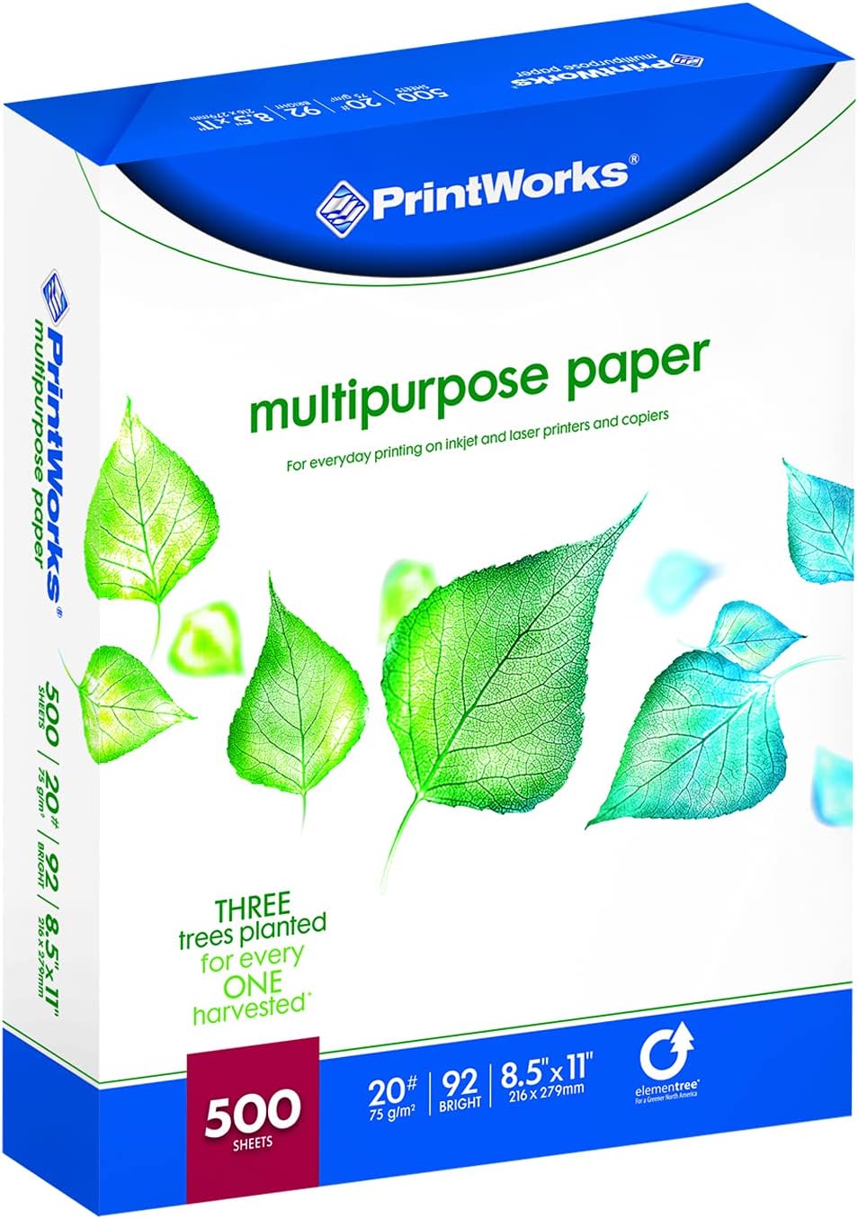 PrintWorks Multipurpose Paper, 20 Pound, 92 Bright, 200 Sheets, 8.5x11 Inches (00019), White