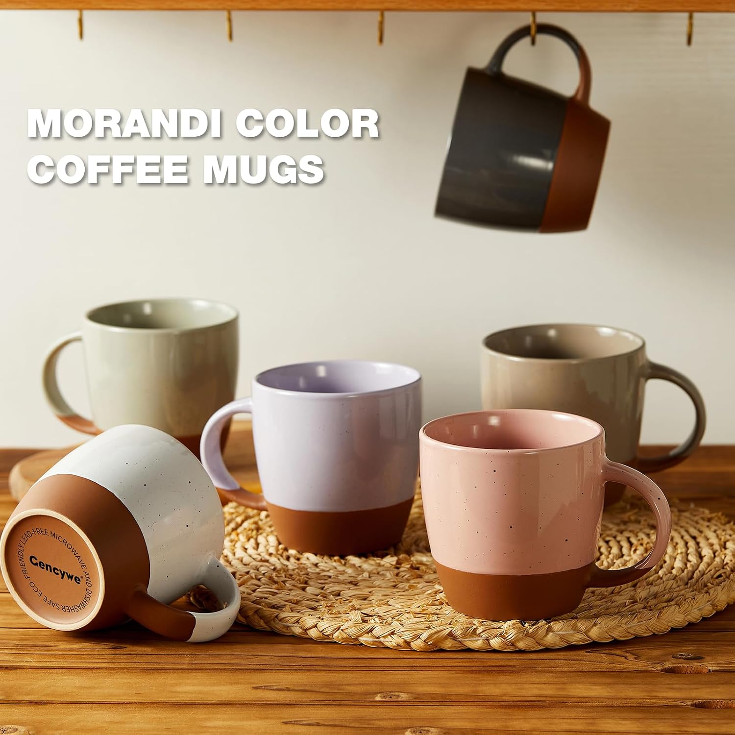 Morandi Color Ceramic Coffee Mugs Set of 6 (Large), 18 oz Coffee Cups with Handle, Latte Mug, Big Mug for Women, Men, Great for Tea Hot Chocolate