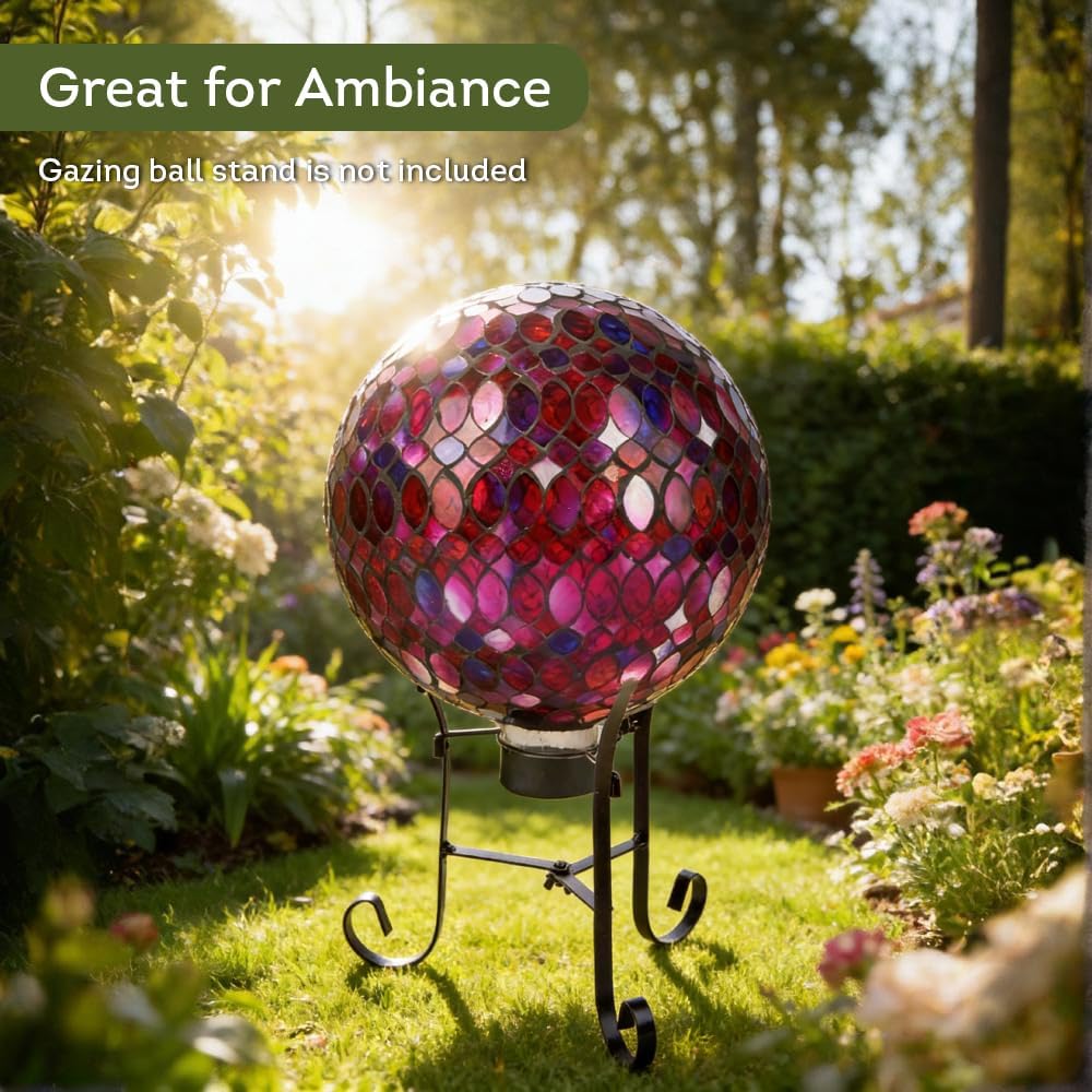 Lily's Home Colorful Mosaic Glass Gazing Ball, Designed with a Stunning Holographic Petal Mosaic Pattern to Bring Color and Reflection to Any Home and Garden, Red and Gold (10" Diameter)