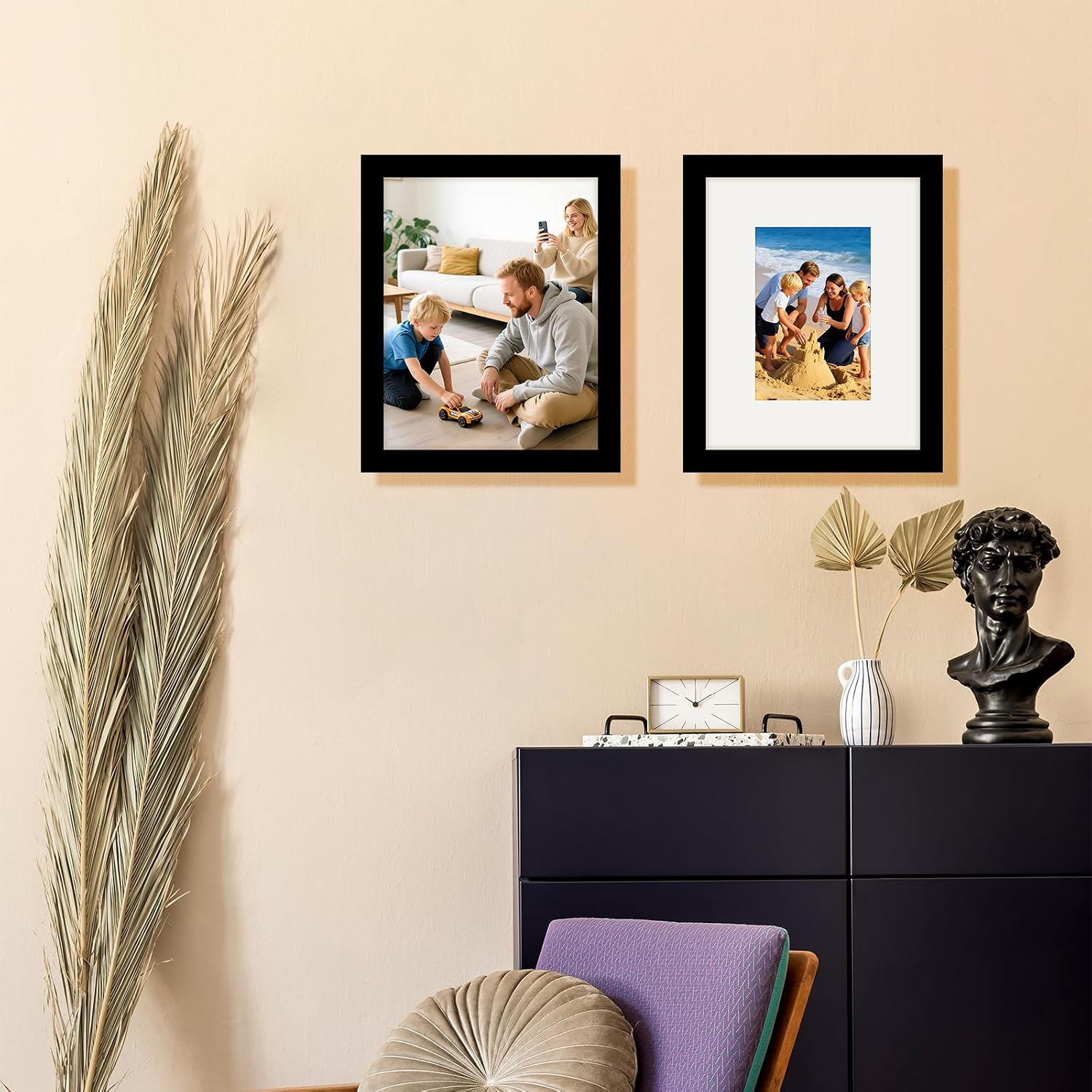 Picture Frames 8x8 2 Pack Made of Solid Wood Black for Wall Mounting and Tabletop Display