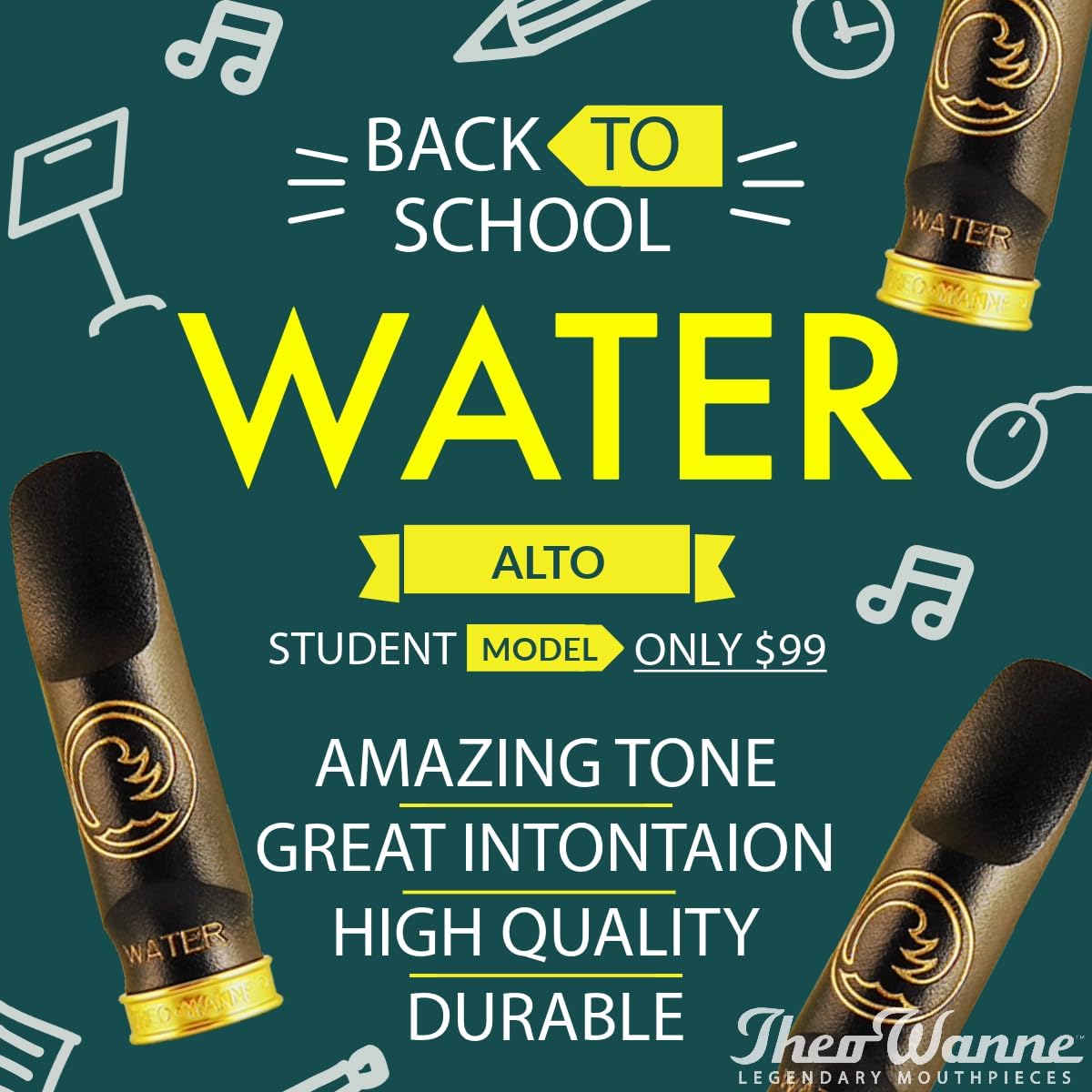 Theo Wanne Water Alto Saxophone Mouthpiece - Versatile Traditional sound - Great for All Styles - Small-Chamber & Throat – special Black A.R.T