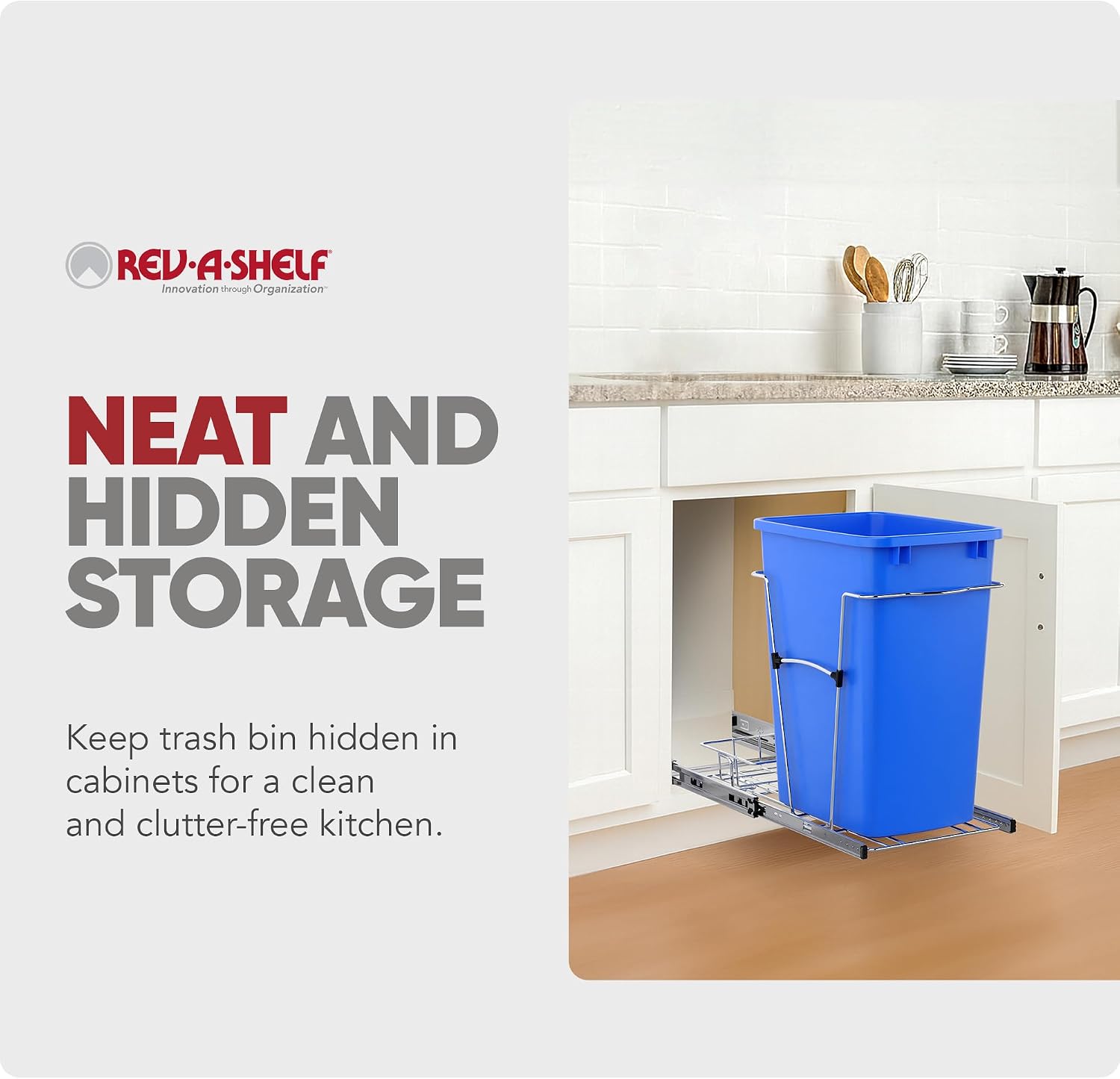 Rev-A-Shelf Pullout Trash Can for Kitchen Cabinets, Black Waste Bin, 35 Qt | Large Capacity Garbage/ Recycling Waste Container, Heavy Gauge Metal Wire Construction w/Full Extension Slides, RV-12KD-18C S