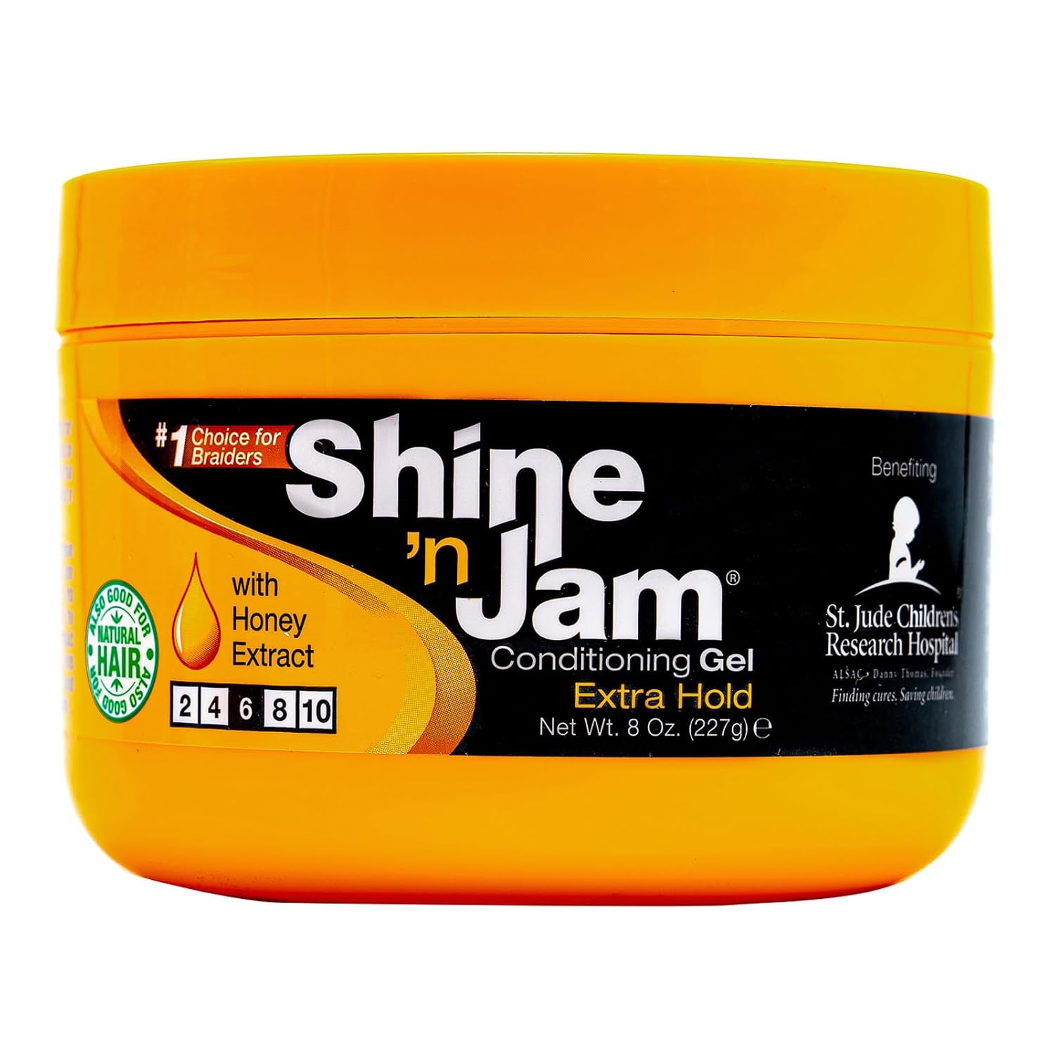 AmPro Shine-n-Jam Maximum Hold - Infused with Honey Extract to Strengthen Hair - Great for Taming Fringe, Ponytails, Soft Weaves, and Braids - Keeps Tresses Firm with Non-Greasy Shine - 8 oz