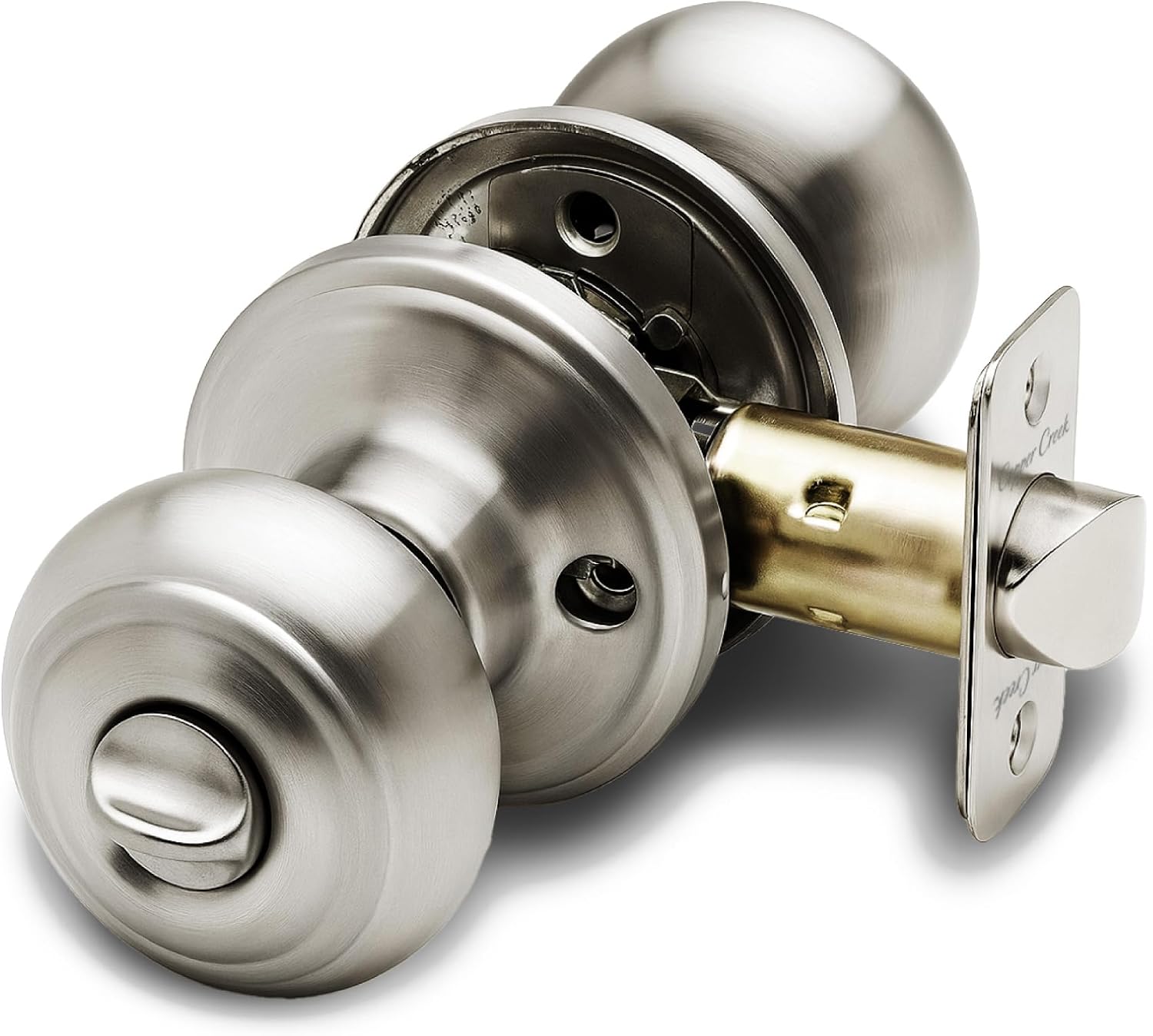 Copper Creek Colonial Privacy Interior Door Knob – ANSI Grade-3 Certified, Modern Heavy Duty Handle, Easy Install and Reversible for Bedroom, Bathroom and Closets – Satin Stainless (1 Pack)