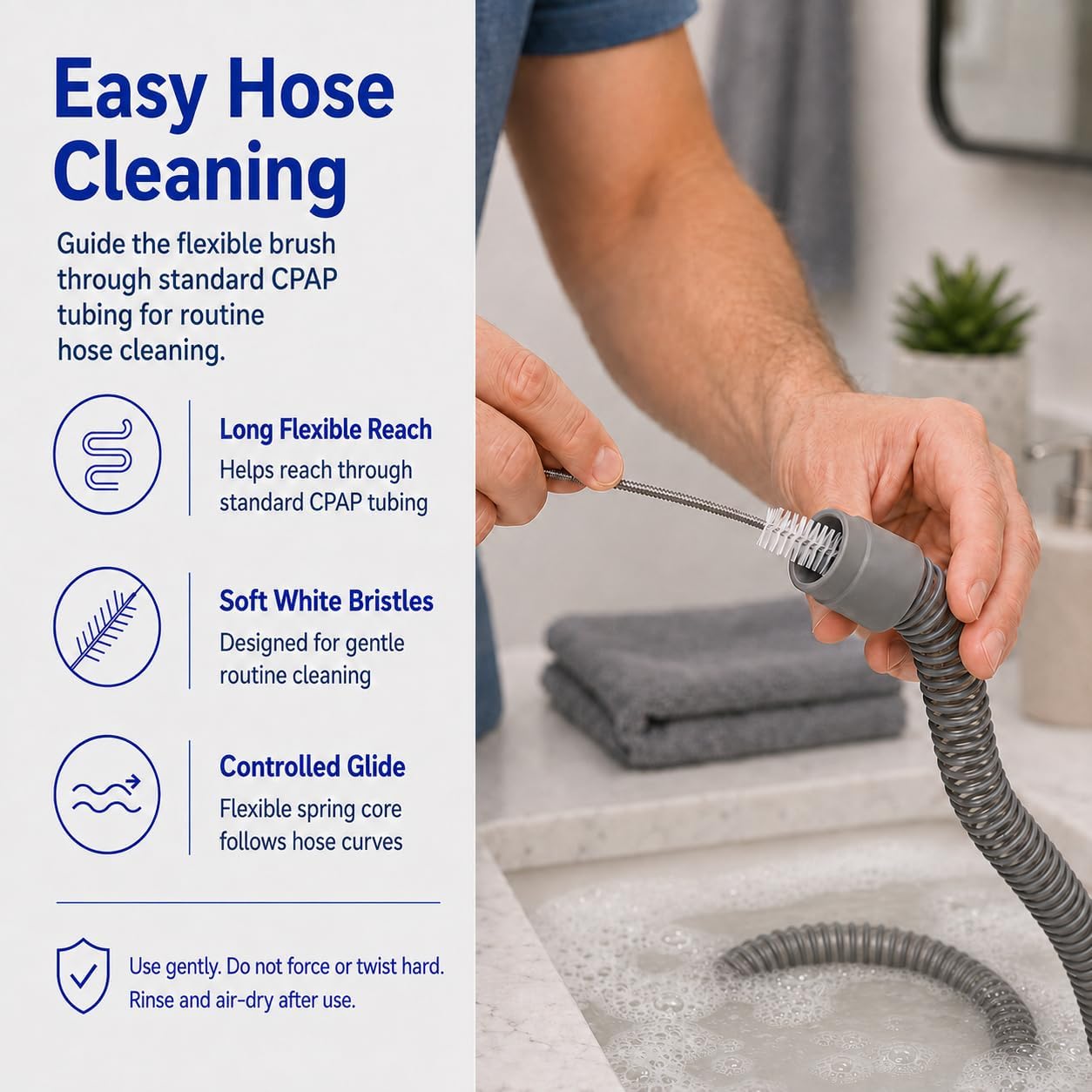 CPAP Cleaning Brush Set, 78.7 in Dual-Ended CPAP Hose Brush for 22 mm & 15 mm Tubing, Tube Cleaning Brush & Hose Cleaner Brush with Detail Brush for Mask
