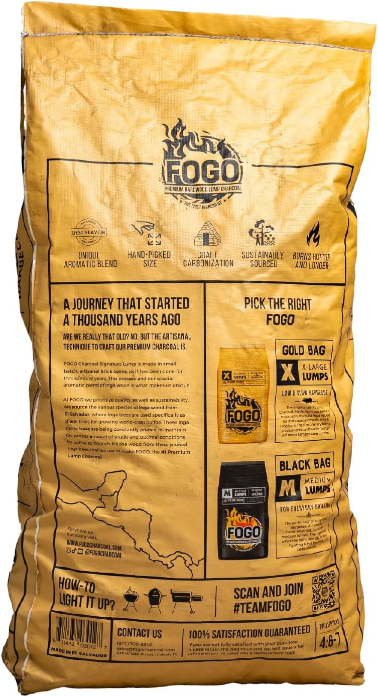 FOGO Super Premium Hardwood Lump Charcoal, Natural, Large Sized Lump Charcoal for Grilling and Smoking, Restaurant Quality, 35 Pound Bag