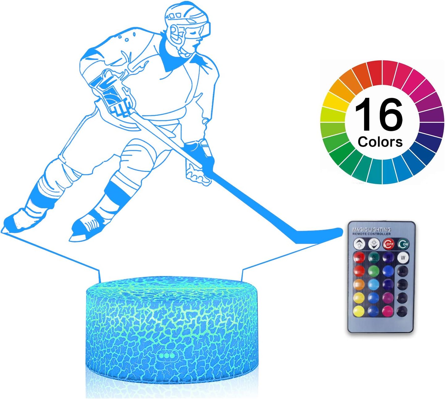 Volleyball 3D Illusion Night Light,16 Colors Changing Touch Switch & Remote Control,Acrylic Flat & ABS White Crack Base &USB Cable Table Lamp
