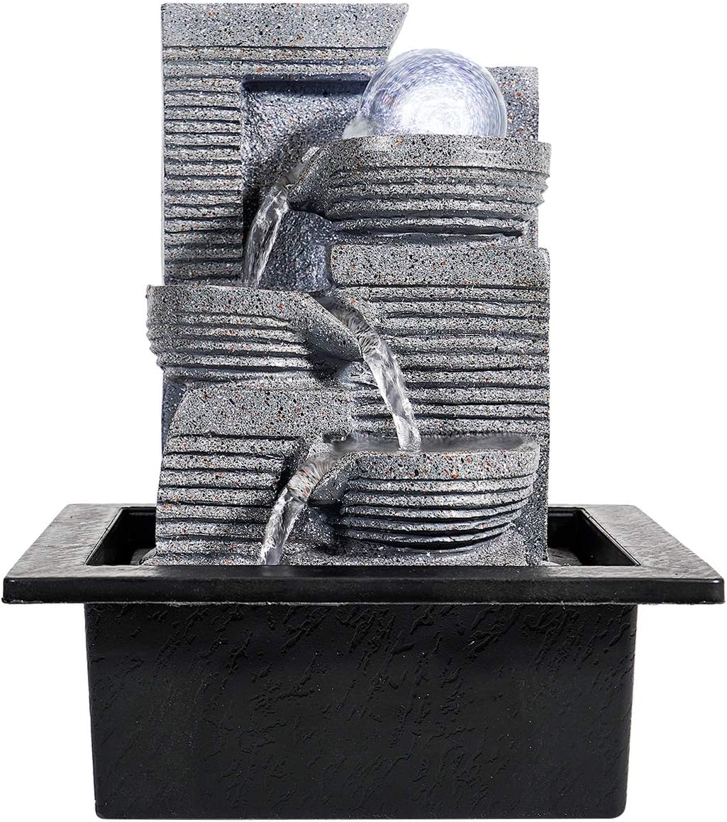 WICHEMI Indoor Water Fountain Tabletop Fountain Stacked Rock with LED Light | Relaxing Water Feature, Meditation Fountain, Soothing Sound, Stress Relief, For Home Office Bedroom Decor, 7.8"x7.8"x7.9"