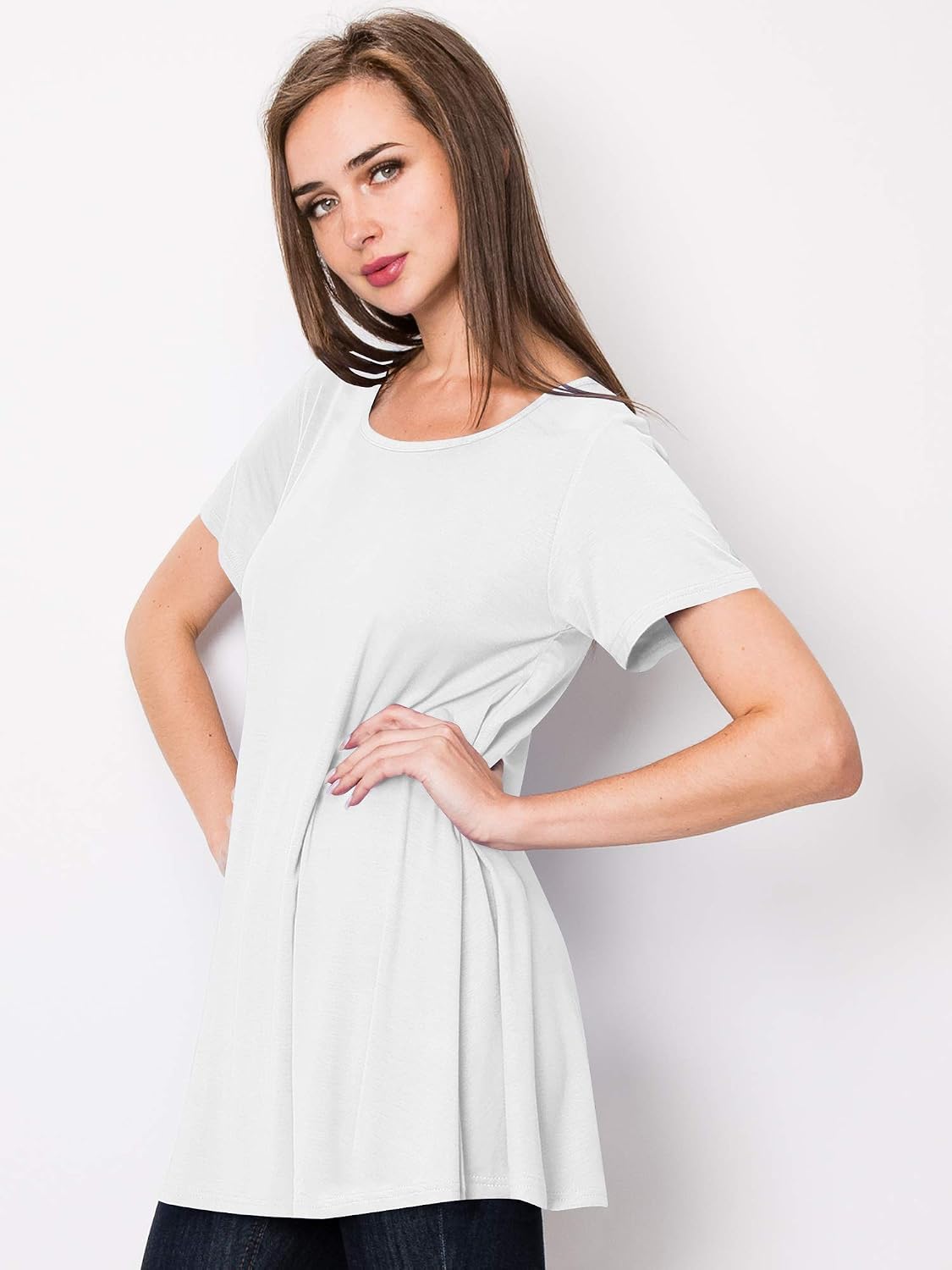 Lock and Love Women Solid Short Sleeve/Sleeveless Tunic for Leggings Swing Tunic Flare Tank Tops S-5XL Plus Size Made in USA