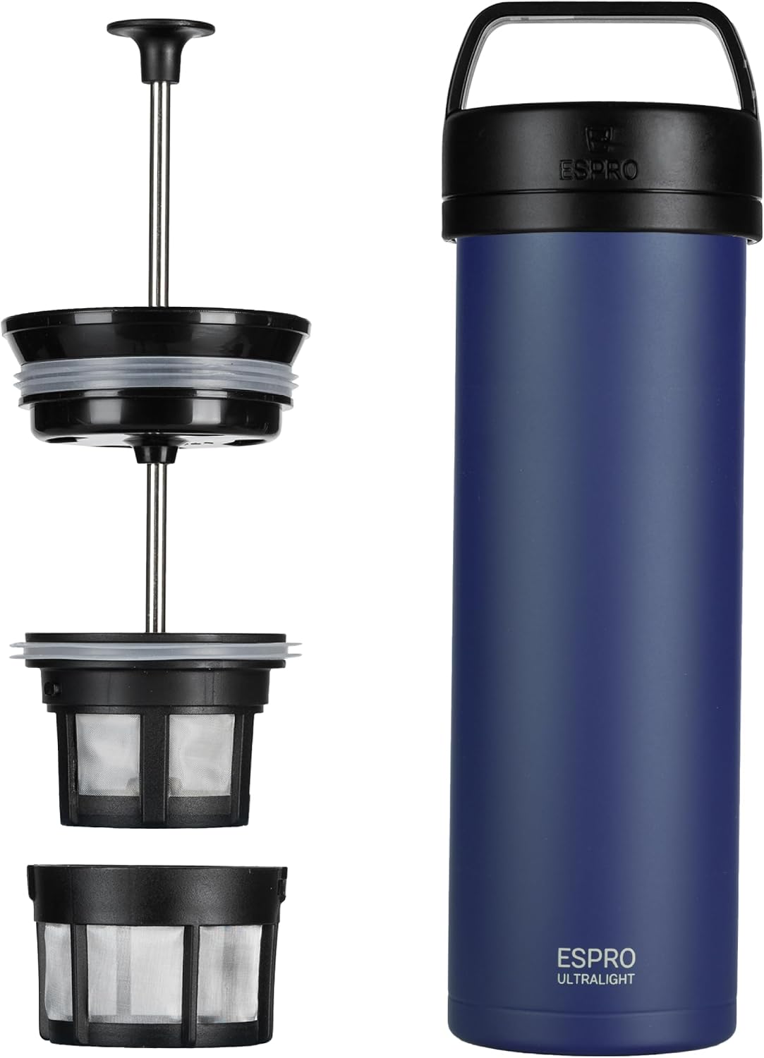 ESPRO Go P0 Ultralight French Press Coffee Maker for Travel, Vacuum Insulated Stainless Steel, 16 Ounces, Matte Meteorite Black