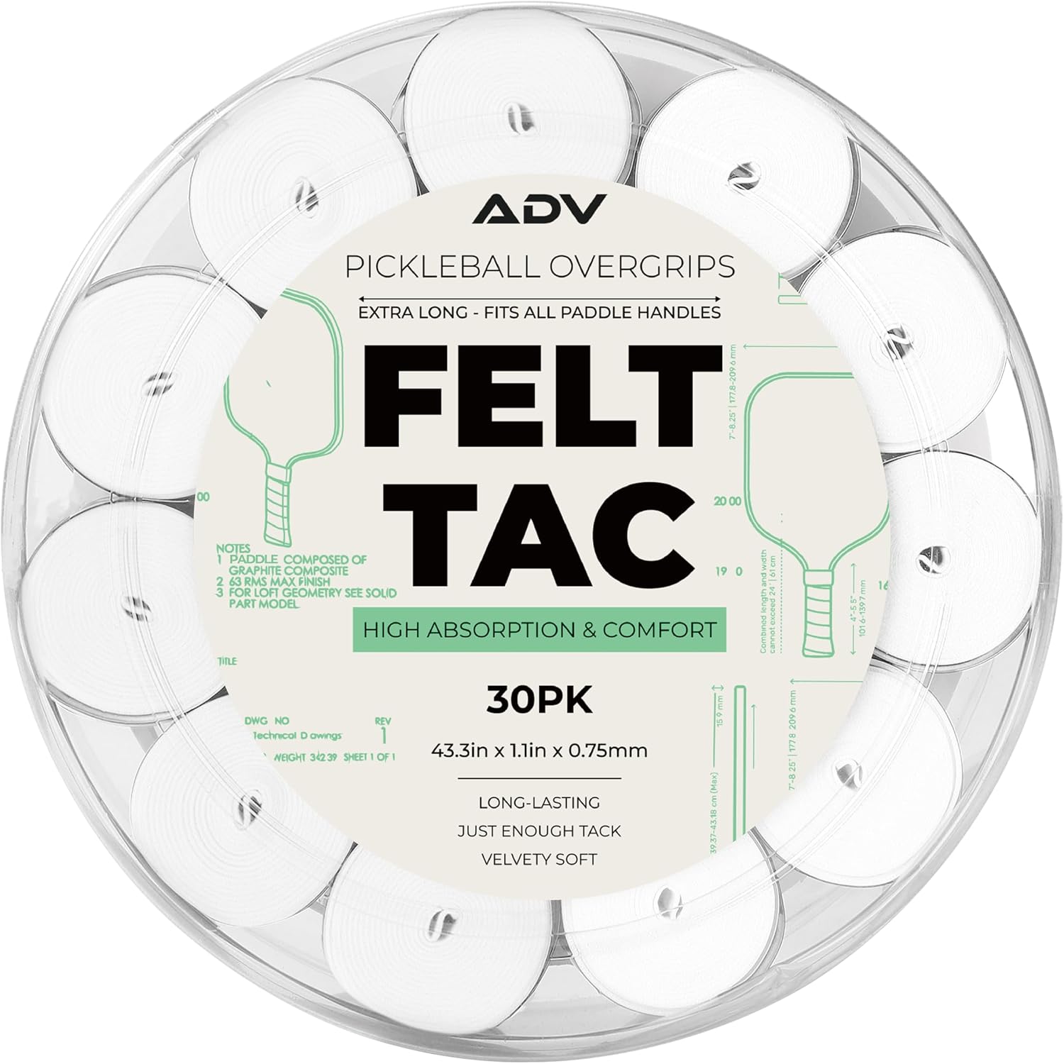 ADV FeltTac Pickleball Paddle Grip Tape - Absorbent Dry Non-Slip Overgrip