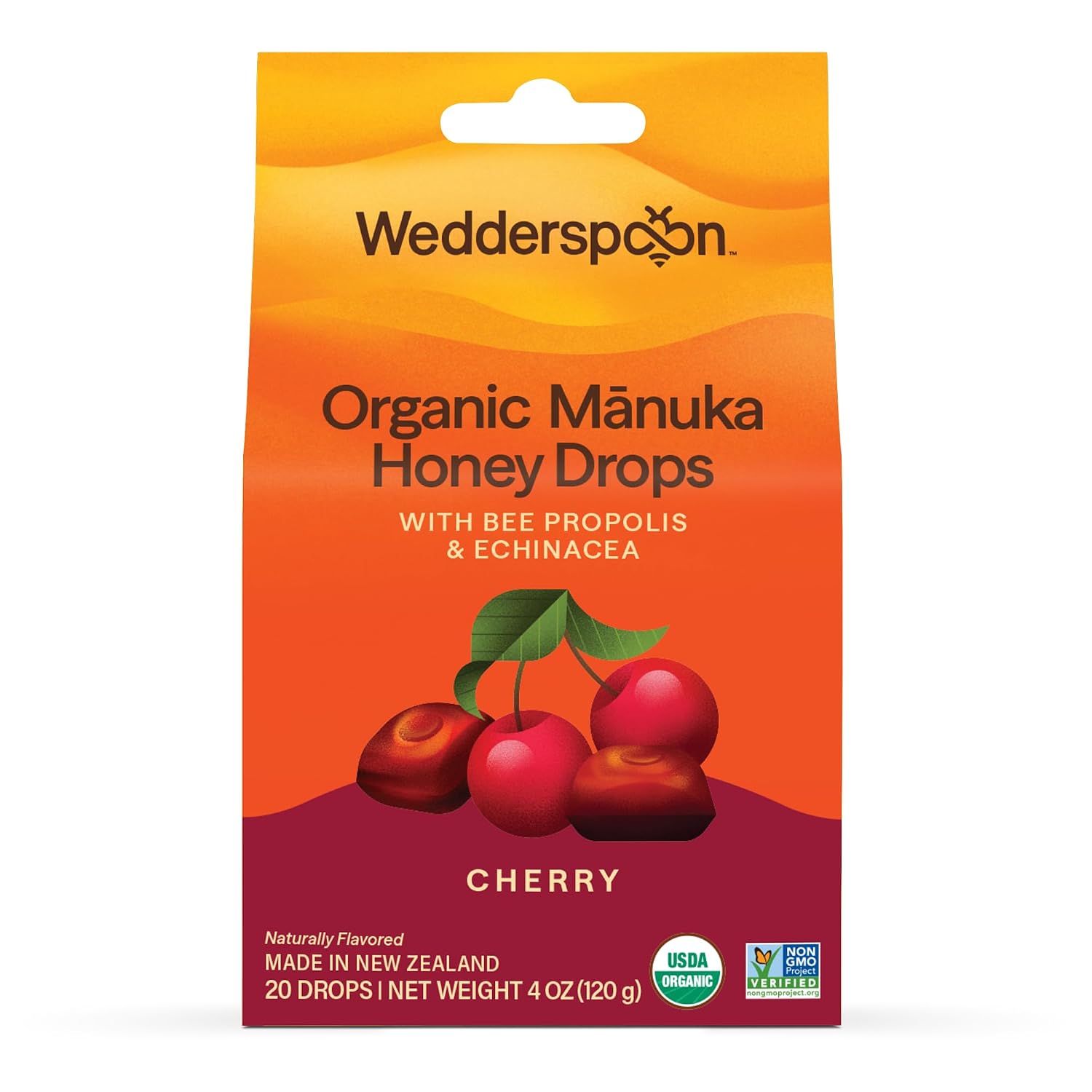 Wedderspoon Organic Manuka Honey Drops, Honey & Echinacea, 20 Count | USDA Organic | Genuine New Zealand Honey, Natural Remedy for Dry Throat | USDA Organic, Genuine New Zealand Honey, Natural Remedy for Dry Throat