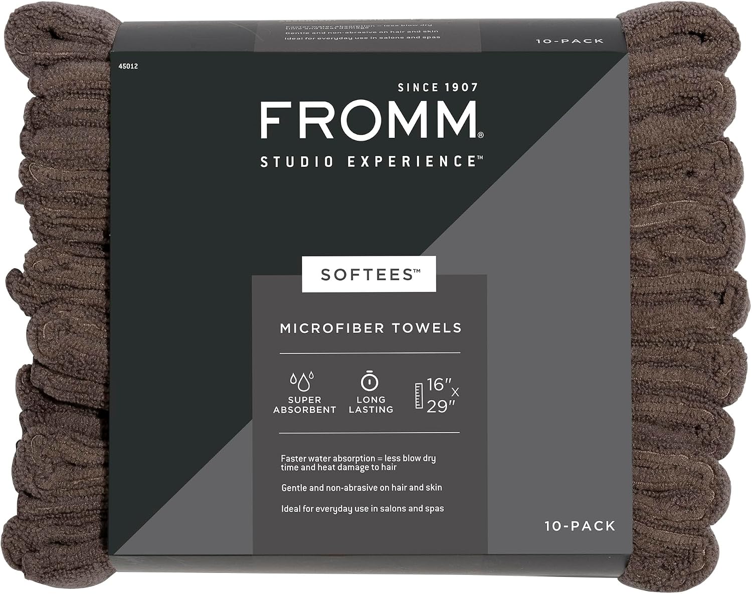 Fromm Softees Microfiber Hair Towels, Absorbent Salon Hair Towels for Hairstylists, Barbers, Spa & Gym, Fast-Drying, Ultra-Soft, Lint-Free, Multi-Purpose Towels, 16" x 29"- 10-Pack - Black