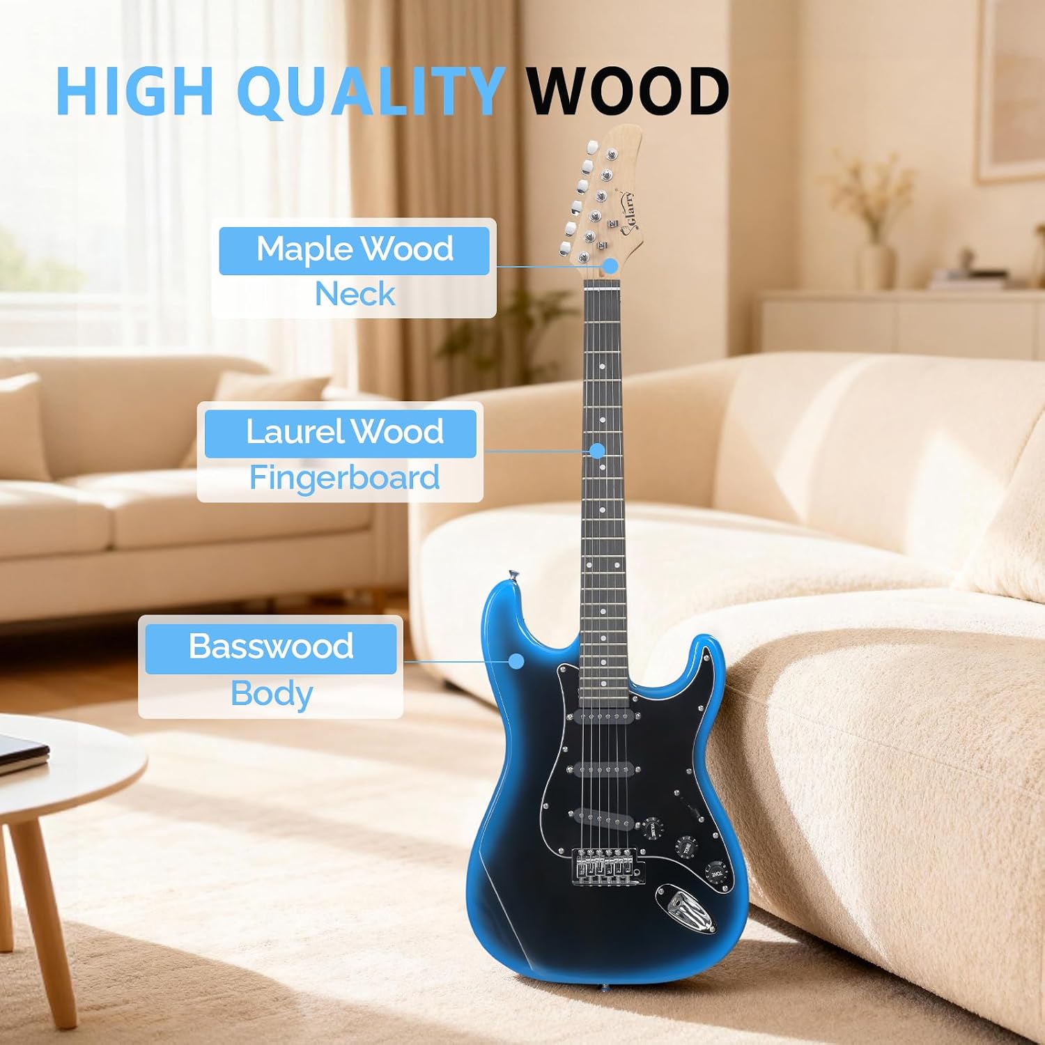GLARRY Full Size Electric Guitar for Music Lover Beginner with 20W Amp and Accessories Pack Guitar Bag (DARK BLUE, 39" Right Handed)