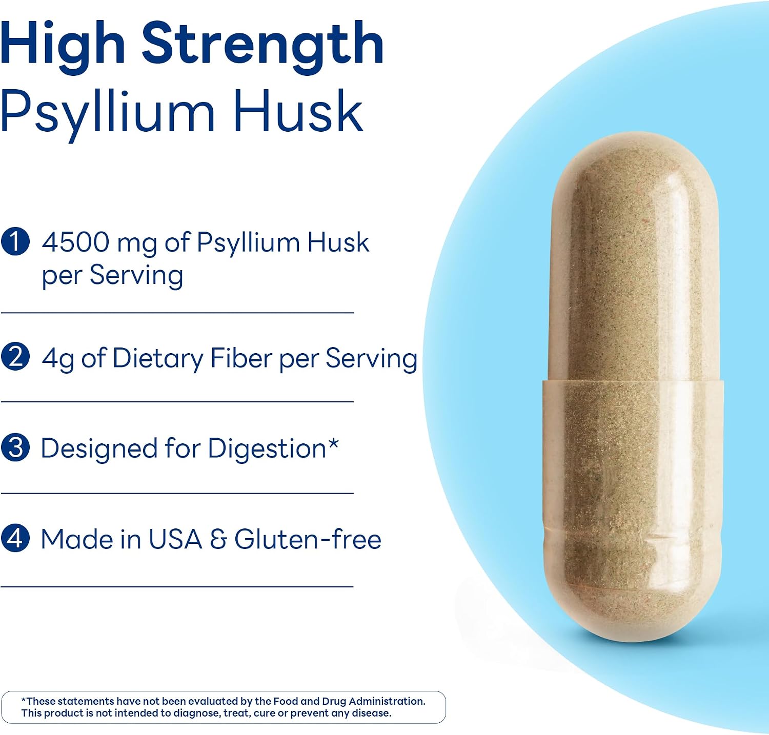 Vitamin World Psyllium Husks Capsules, 4500 mg Per Serving, 120 Capsules | Fiber Supplement for Digestive Health and Regularity, Gluten-Free,