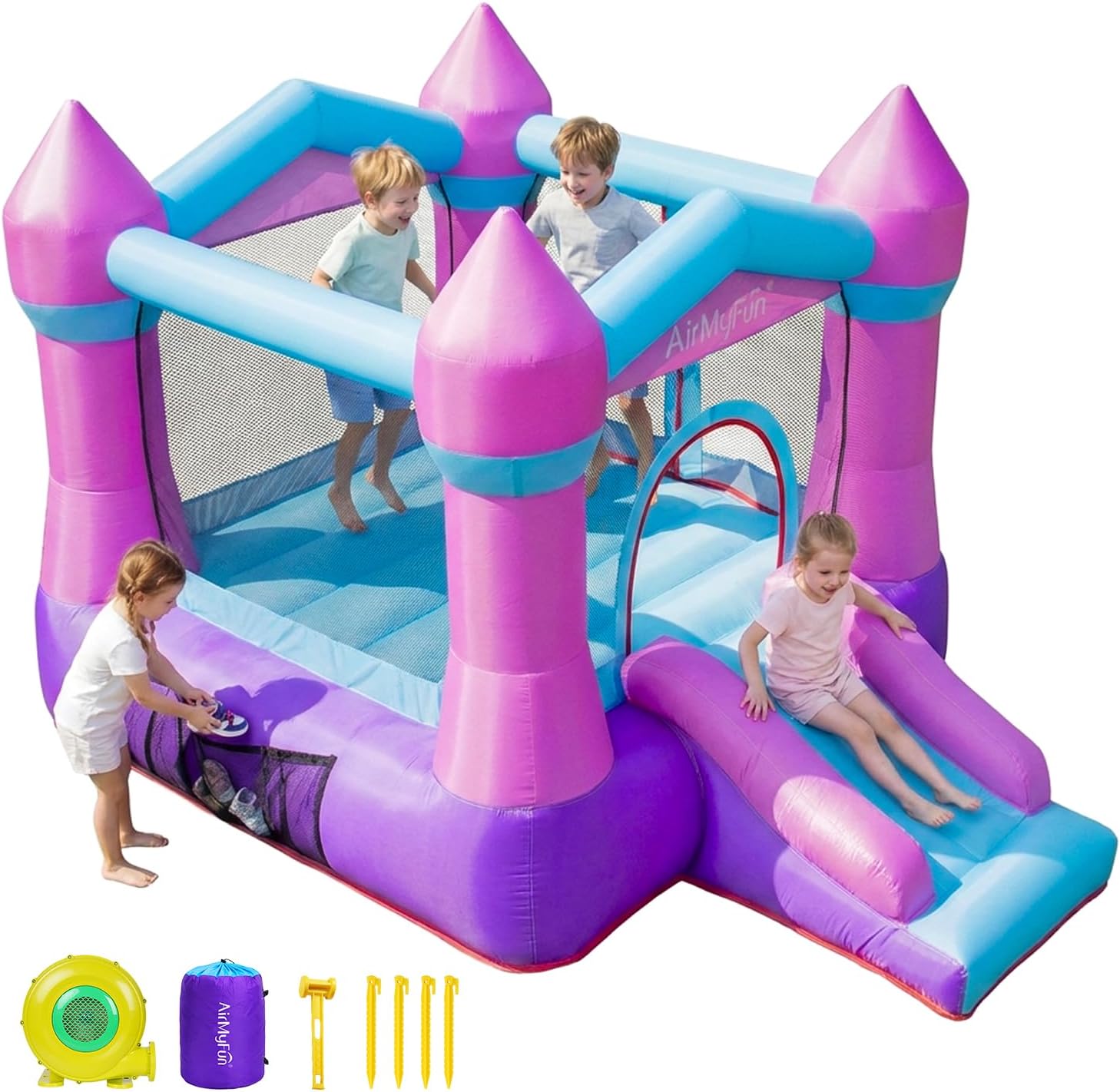 AirMyFun Pink Inflatable Toddler Bounce House with Blower, Indoor/Outdoor Jumping Castle for Kids 3-8, Inflatable Bouncy House with Slide, 82011B
