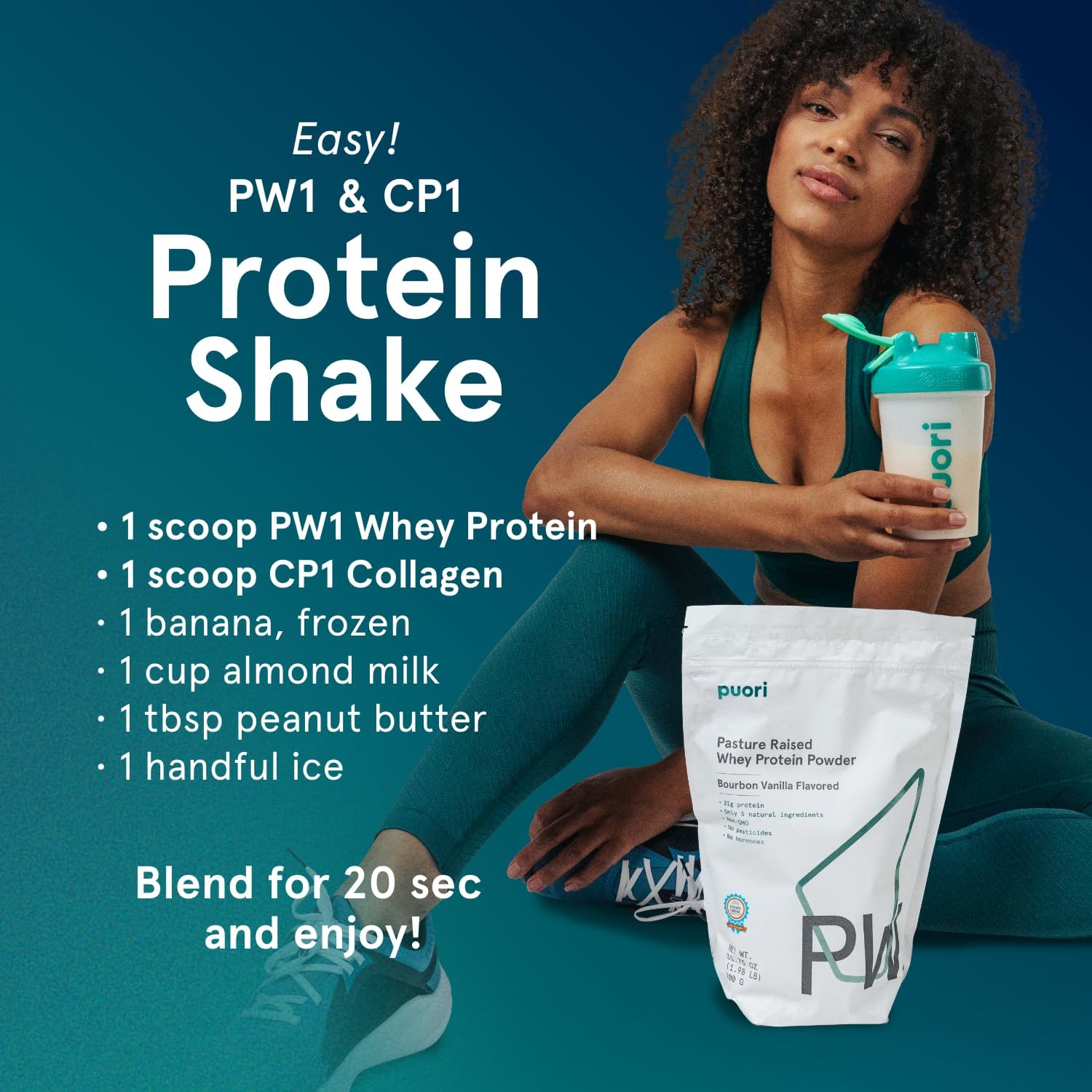 Puori PW1, Grass Fed Whey Protein Powder, Dark Chocolate, 30 Servings | Pasture-Raised Whey Protein Powder Drink Mix containing BCAA Amino Acids - Post-Workout Supplement for Muscle Gain & Recovery