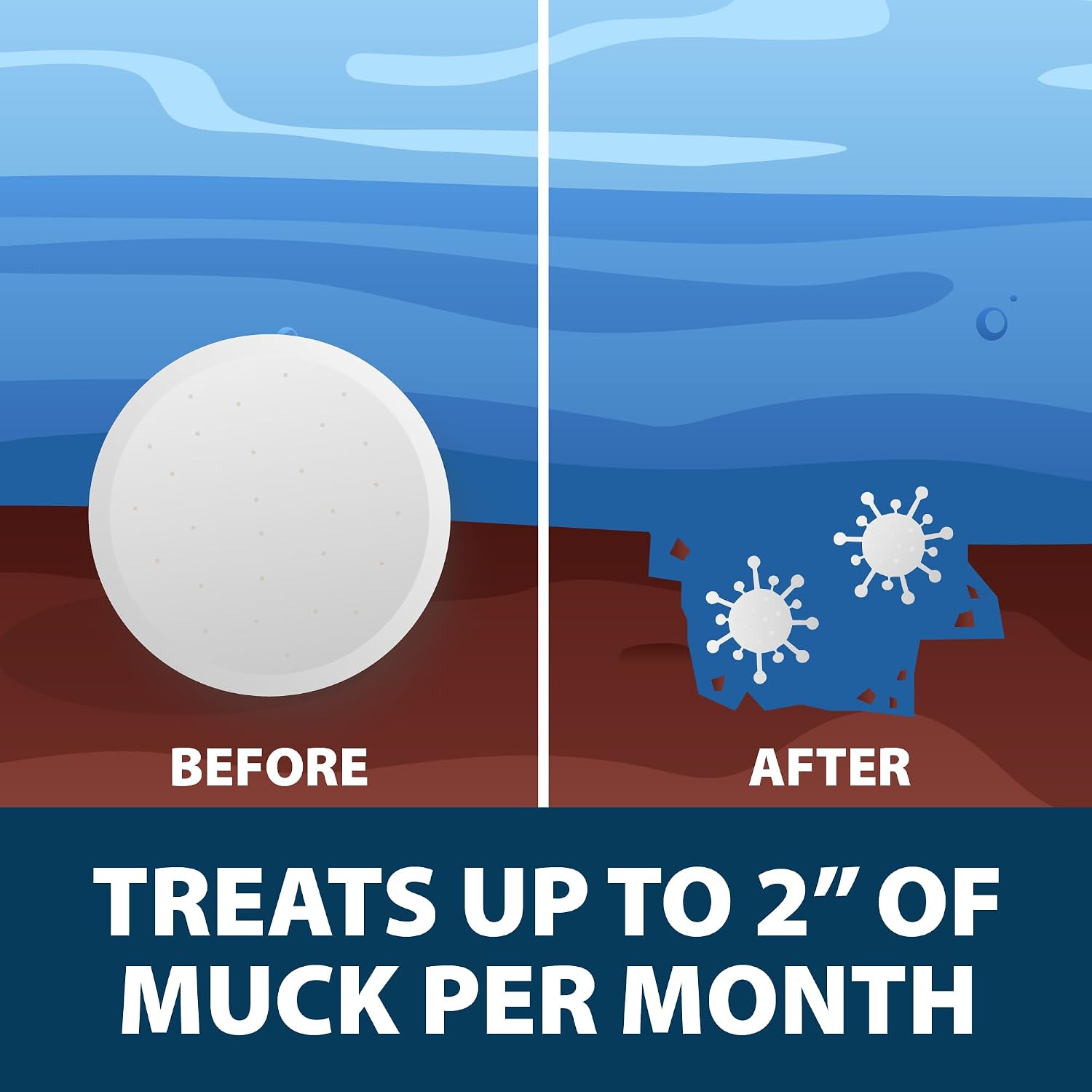 Airmax MuckAway Bacteria Enzyme Tablets for Ponds & Lakes, 16 Scoops | Natural beneficial bacteria muck, sludge & noxious odor solution for cleaner beaches & shorelines; fish, pet & wildlife safe