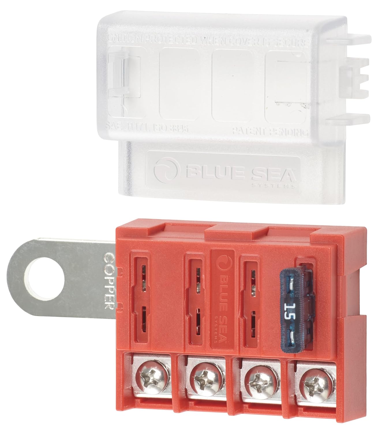 Blue Sea Systems ST Blade Fuse Block 6 Way Circuits with Negative Bus and Cover, 100 Amps, 5025