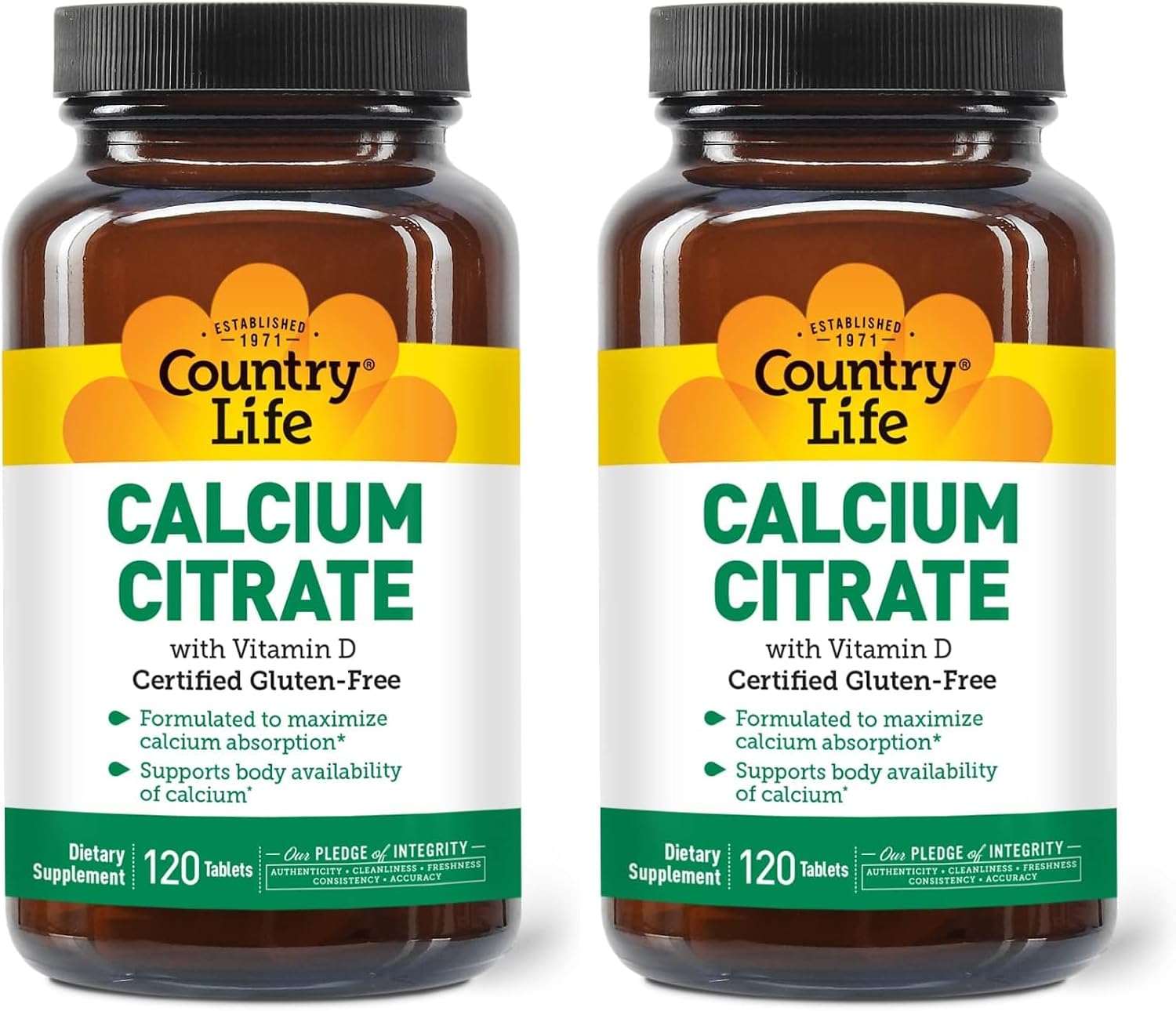 Country Life Calcium Citrate with Vitamin D – 500mg – Highly Absorbable Calcium Supplement – Certified Gluten Free, Vegan, Halal, Non-GMO – 120 Tablets
