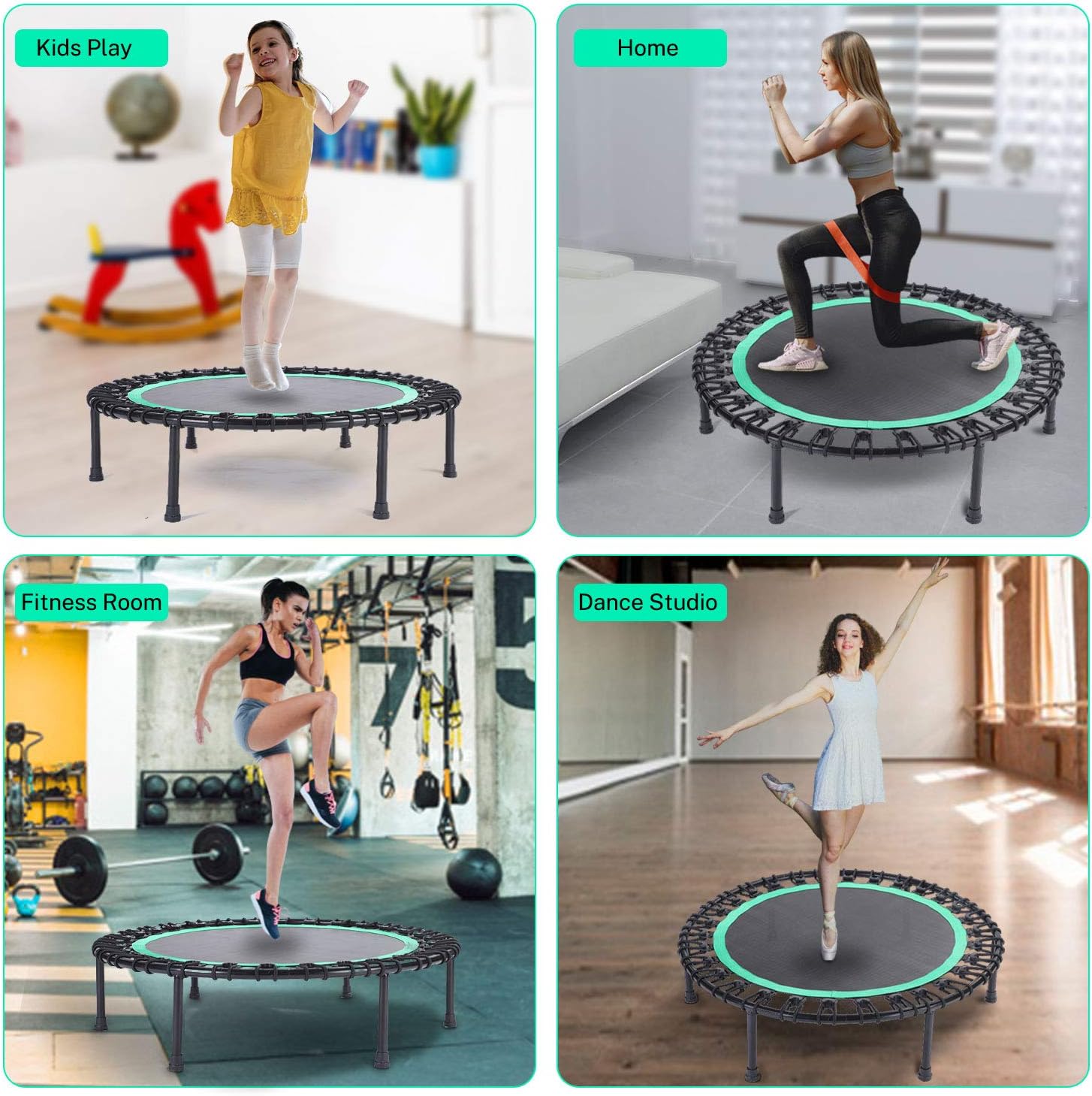 40" Mini Trampoline for Adults, Fitness Rebounder with Elastic Bands, Indoor Exercise Trampoline, Low Impact Workout Equipment for Home Gym