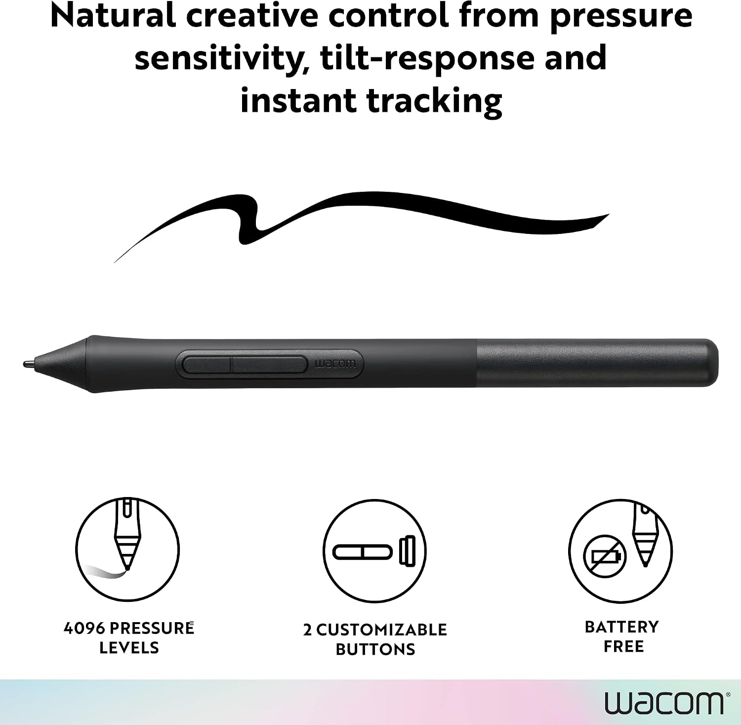 Wacom Intuos Pen LP1100K | Cordless and battery free so pen never needs charging, 2 shortcut buttons, 4,096 levels of pressure sensitivity for control